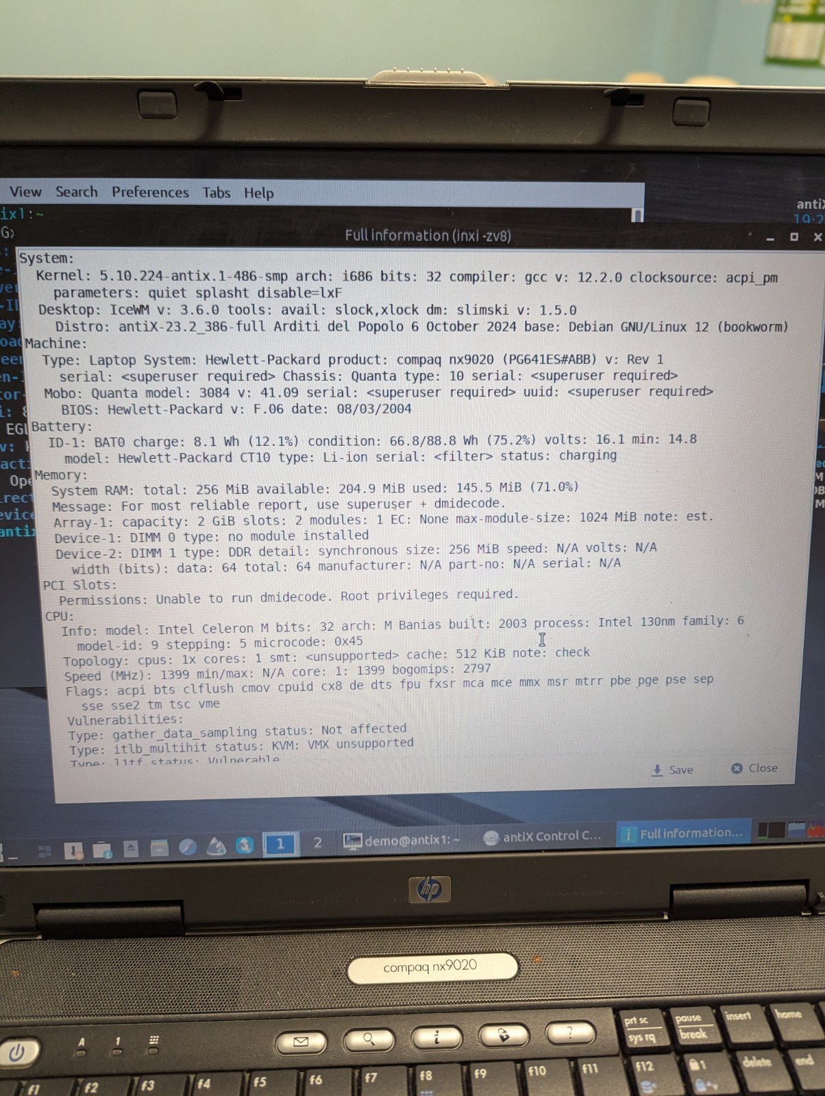 HP Compaq nx9020 Intel Celeron M 1.4, 256Mb RAM