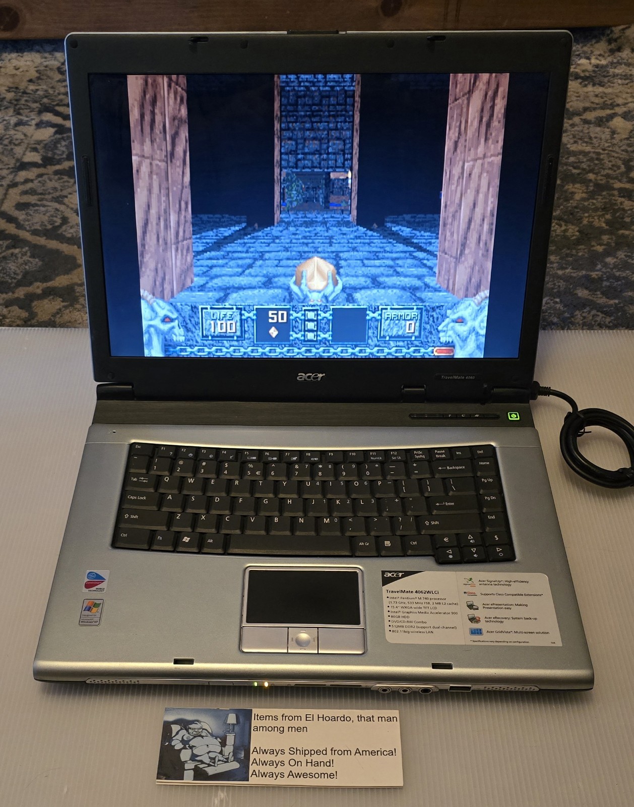 Acer Travelmate 4062 WLCi Laptop 1GB Ram 80GB HDD 1.73 Ghz Pentium M Win XP DVD