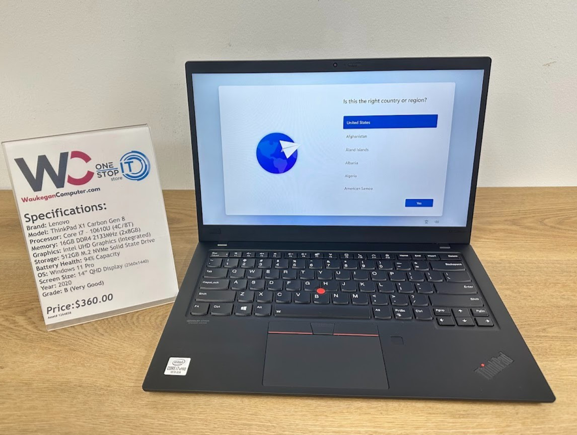 Lenovo ThinkPad X1 Carbon Gen 8, Core i7 10610U 16GB DDR4 UHD Graphics 512GB SSD