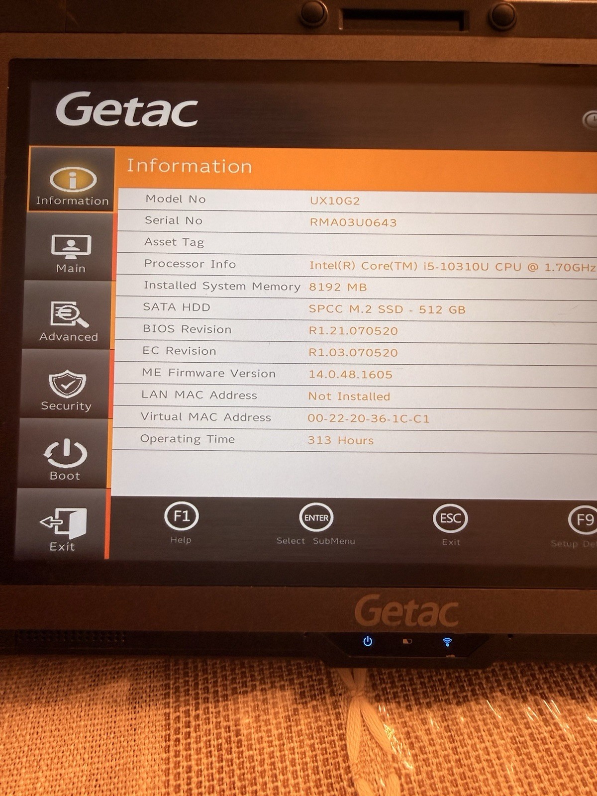 Getac UX10 G2 Rugged Tablet 10.1″ i5-10310U 1.70GHz 512GB 8GB Win10 Pro