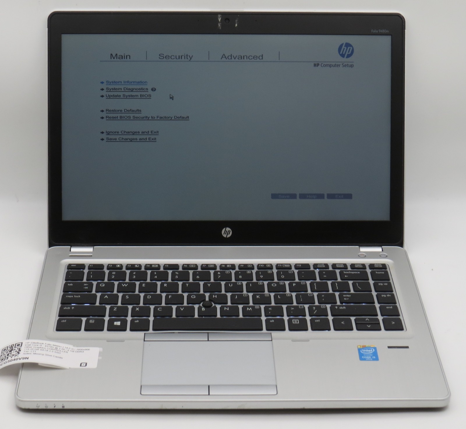 HP EliteBook Folio 9480m i5-4310U @ 2GHz 8GB DDR3 119GB m2 14″ No OS