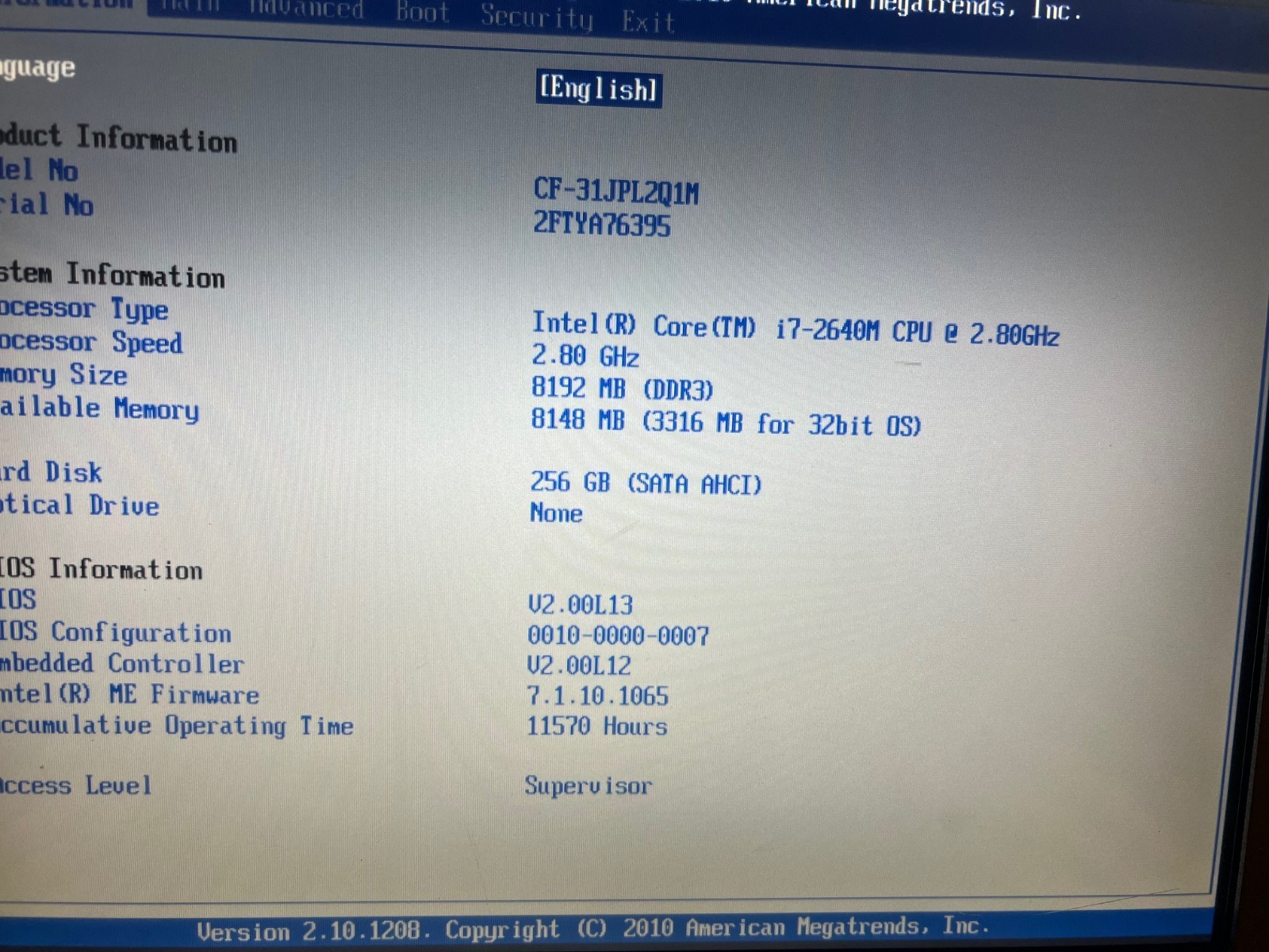 Panasonic Toughbook CF-31 i7 2.8 8GB 256gb SSD TOUCH ATI GPS WIN10 Excellent