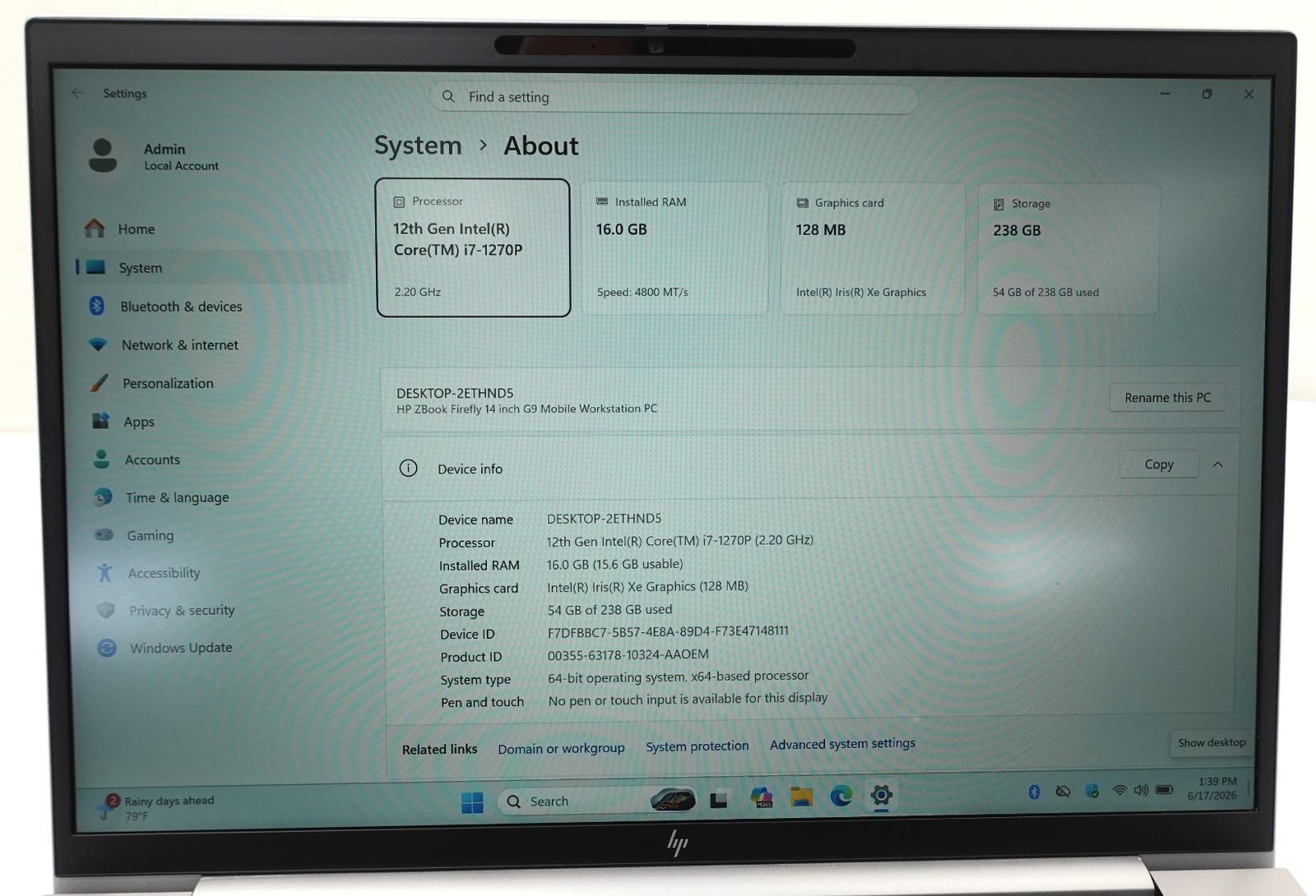 HP ZBOOK Firefly G9 Mobile WS 14″ Core i7-1270P 2.20GHz 16GB 256GB SSD