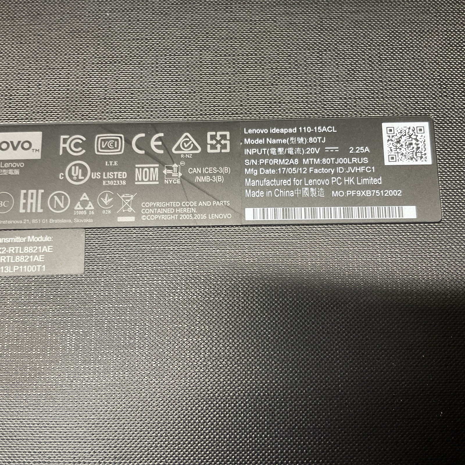 Lenovo IdeaPad 110-15 / AMD A6 / No Power / No RAM / No SSD / T5