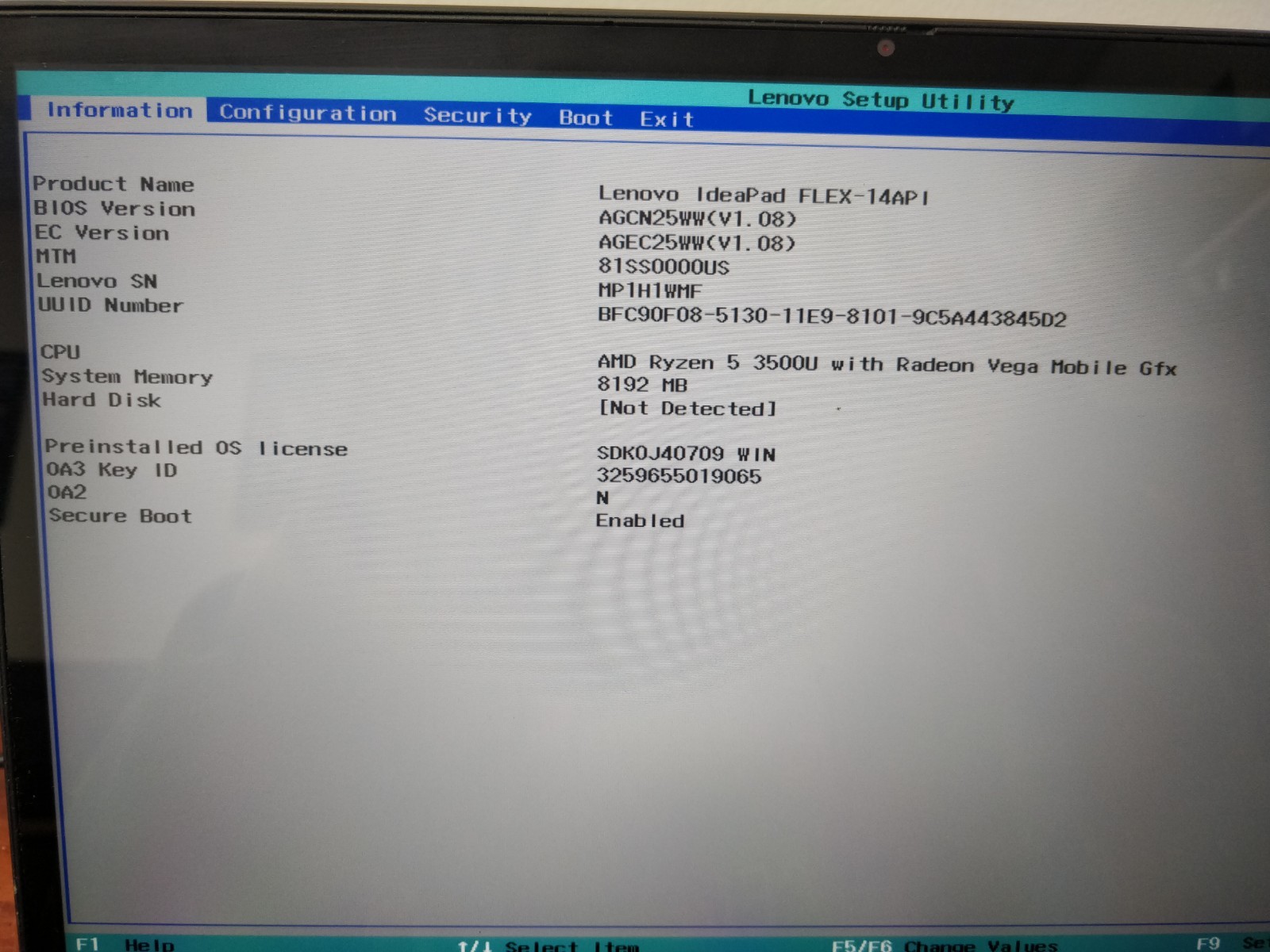 Lenovo IdeaPad Flex 14API AMD Ryzen 5 3500U@2.10GHz 8GB RAM NO DRIVE PARTS 9060