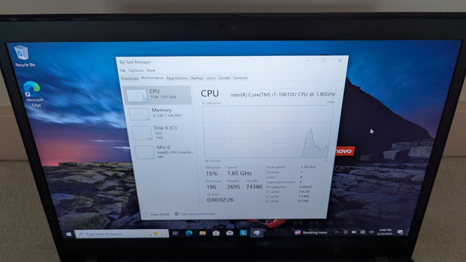 Lenovo T14 G1 i7-10610U 48GB RAM/500 GB SSD – Win 10 Pro TOUCHSCREEN