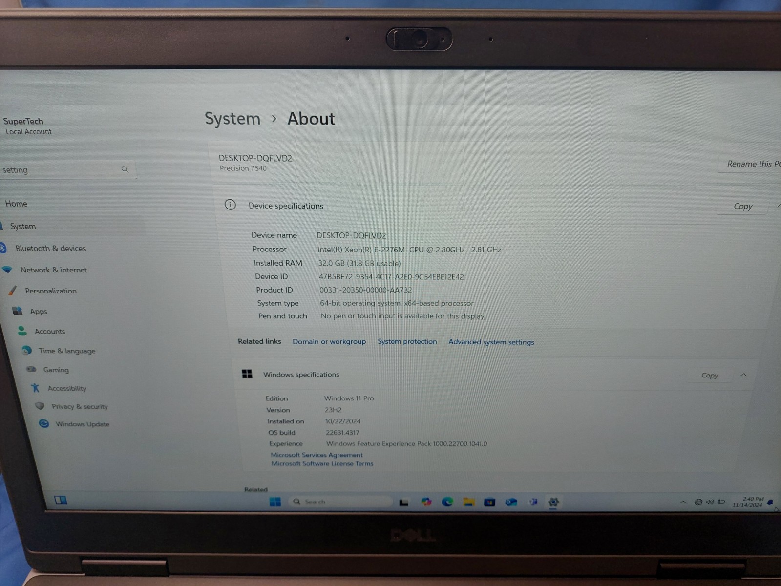 DELL PRECISION 7540 LAPTOP