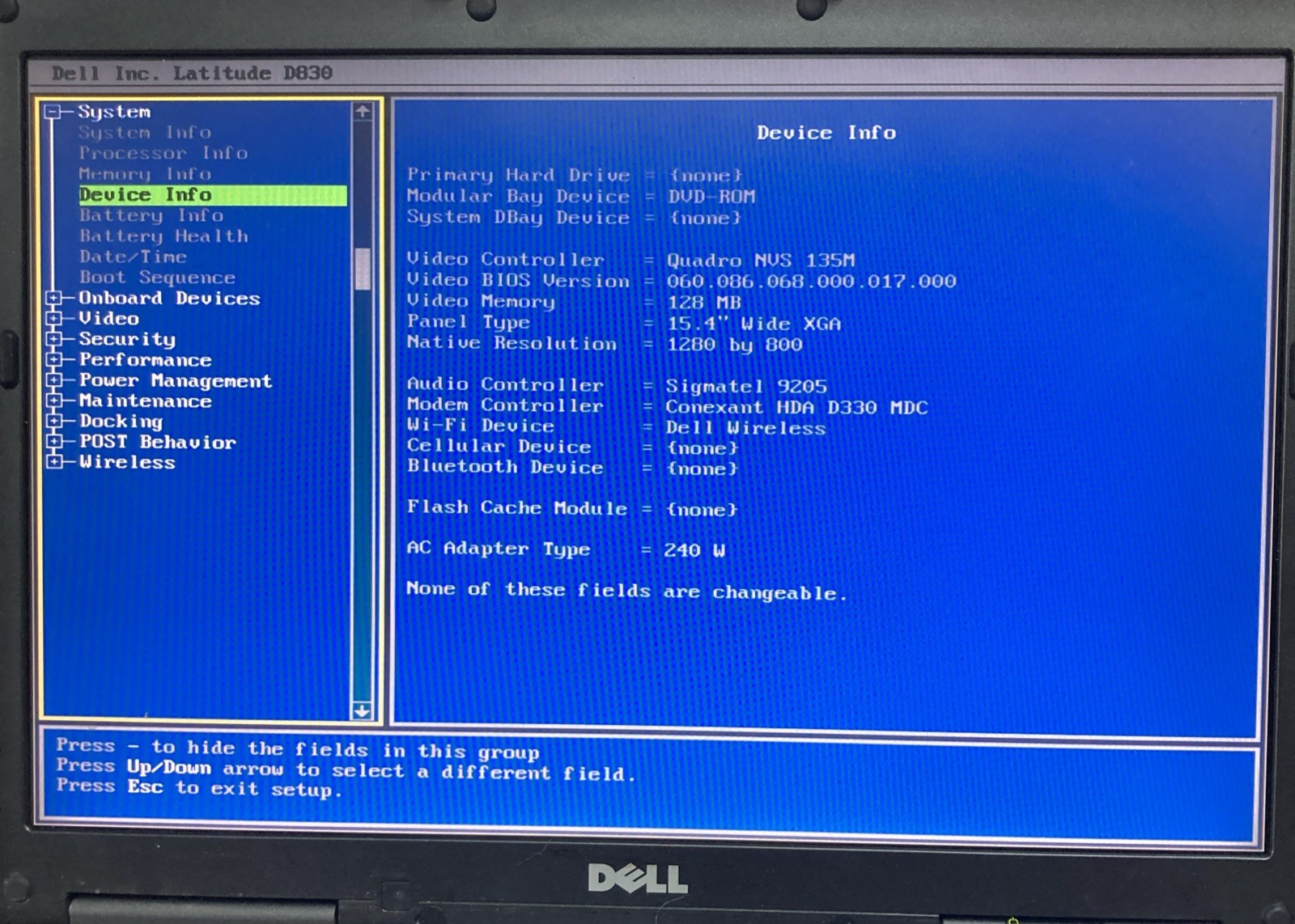 Dell Latitude D830 15.4 Laptop Core 2 Duo 2.00GHz 2GB No HHD Boot to BIOS