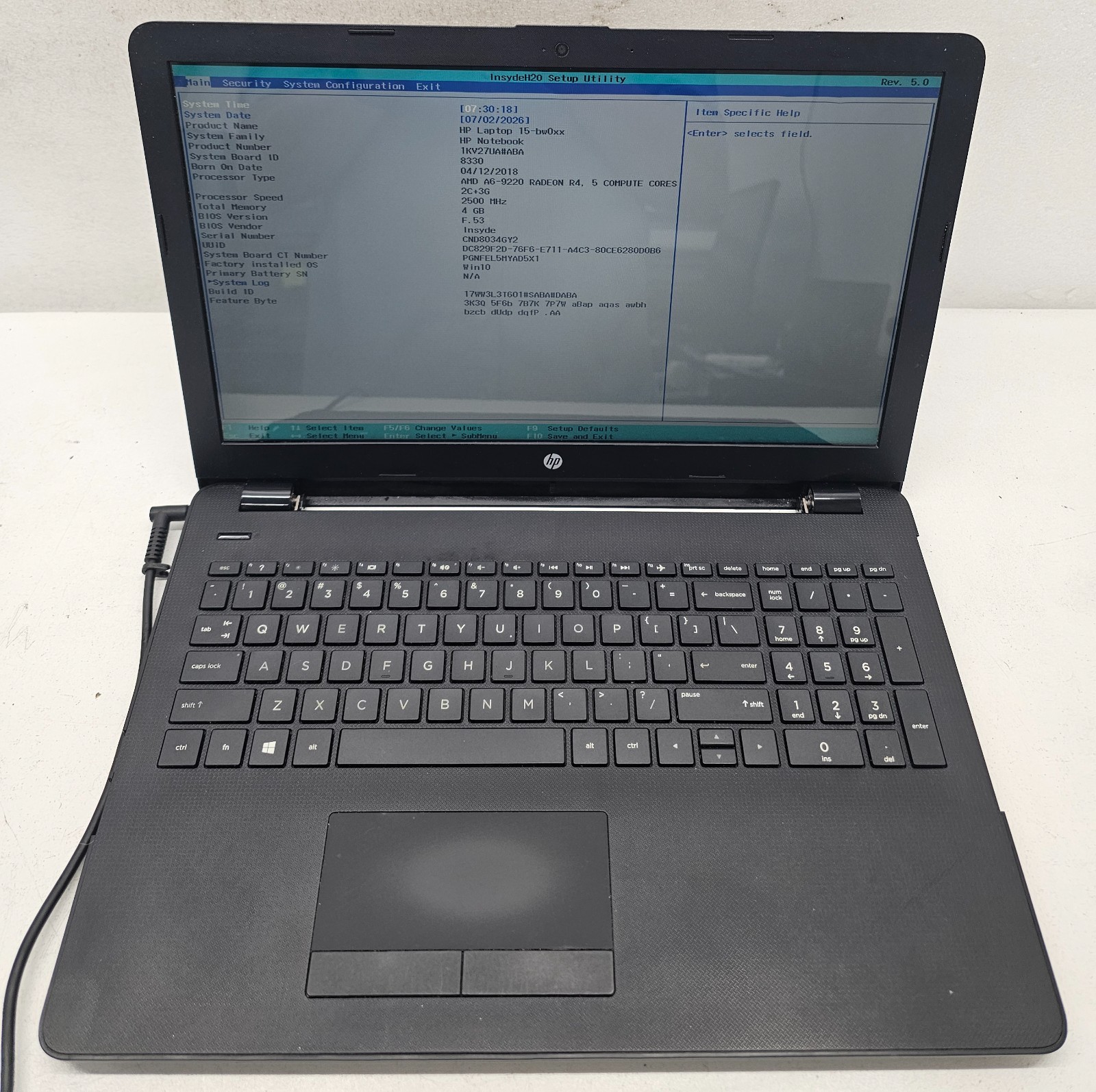 HP 15-BW011DX 15.6″ Laptop AMD A6-9220 4GB RAM NO HD/OS/BATT (FL)