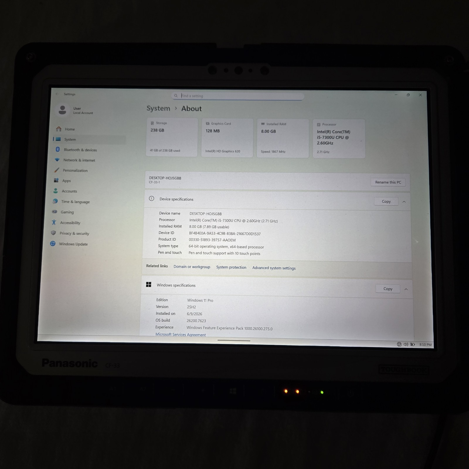 Panasonic Toughbook CF-33 i5-7300U 2.6GHz 256GB SSD 8GB Ram 4G – GPS — Grade B