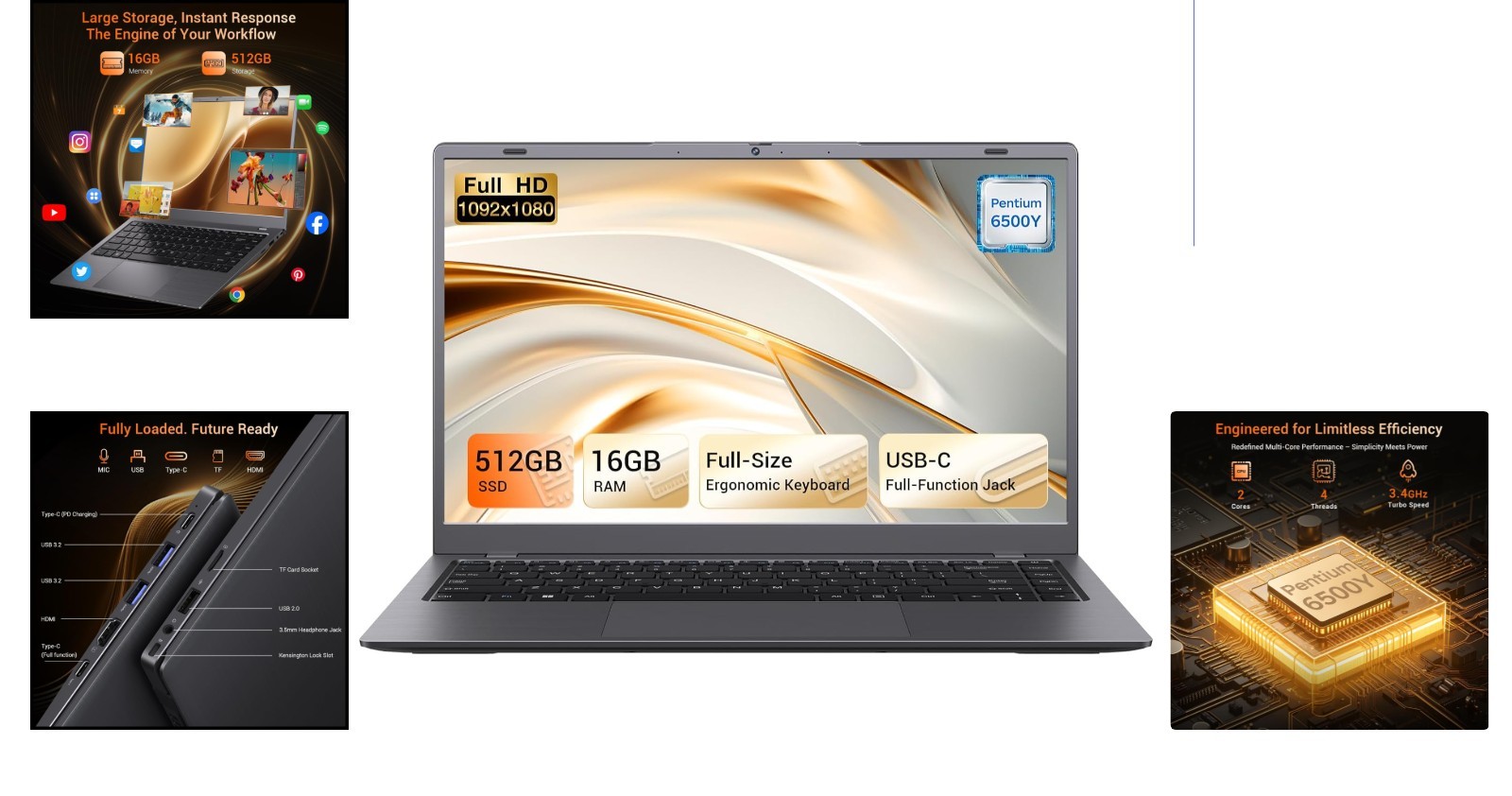 Feather-Light 2.86 lbs 14-Inch Laptop with 16GB RAM & Bluetooth 5.2 Connectivity