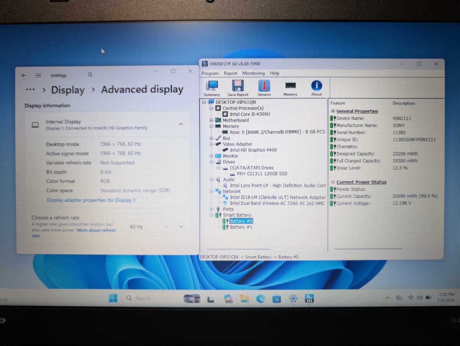 Lenovo ThinkPad T440 | i5 4th Gen 8GB RAM 120GB SSD | HD Win 11 Pro Dual Batt