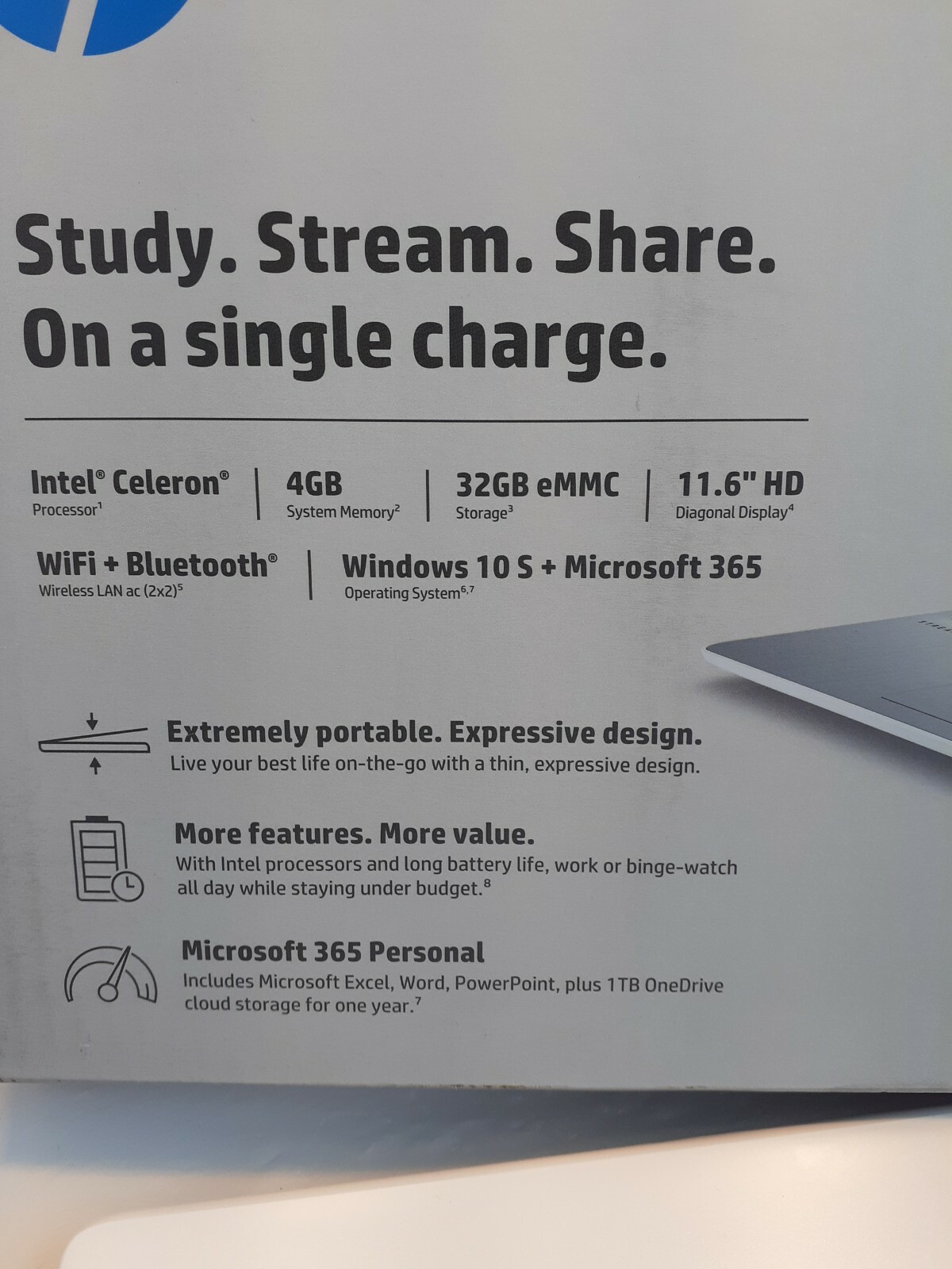 HP Stream 11.6 inch (32GB, Intel Celeron N, 1.10GHz, 4GB) Notebook/Laptop – Whi…