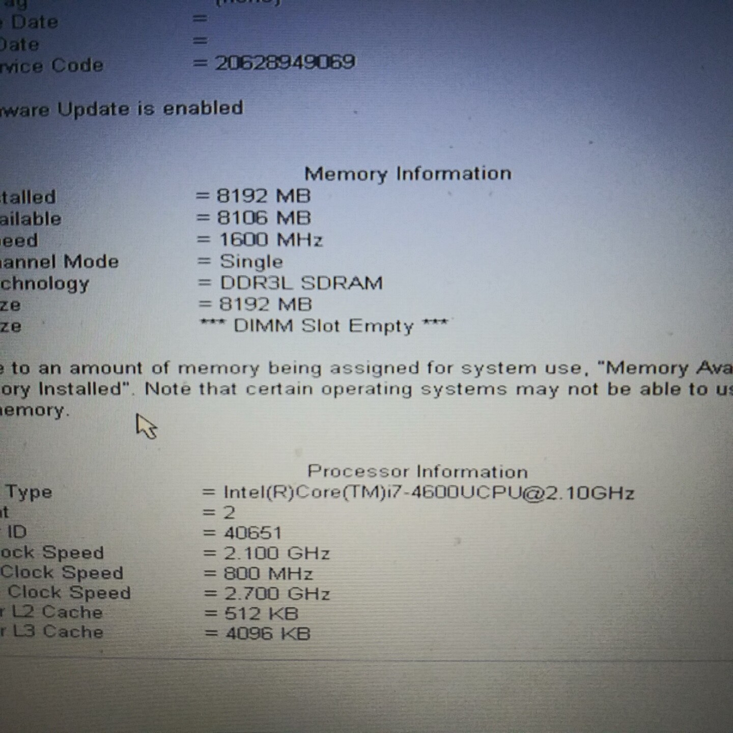 Dell Latitude E7240 Laptop Parts/Repair BOOTS Core i7-4600U 2.1GHz 8GB RAM NO HD
