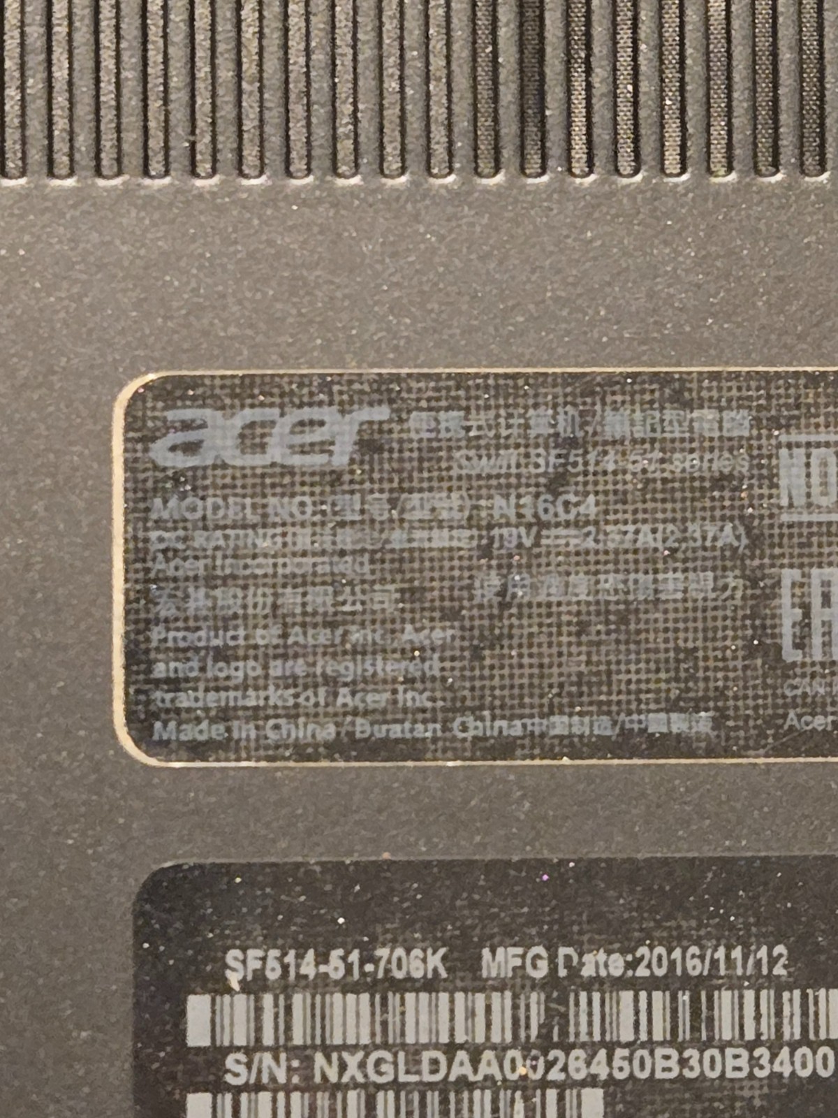 Acer Swift 5 14″ 7th Gen i7-7500U 8GB LPDDR3 256GB SSD SF514-51-706K ***READ***