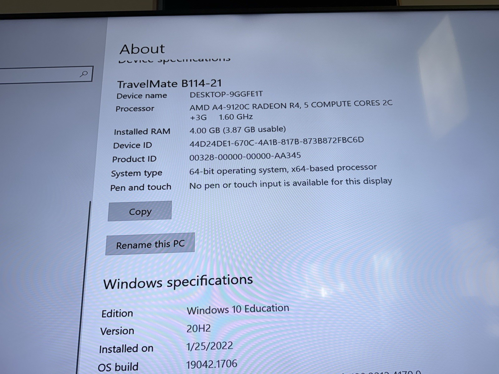 acer travelmate Laptop B114 AMD A4 60GB SSD Bad Screen