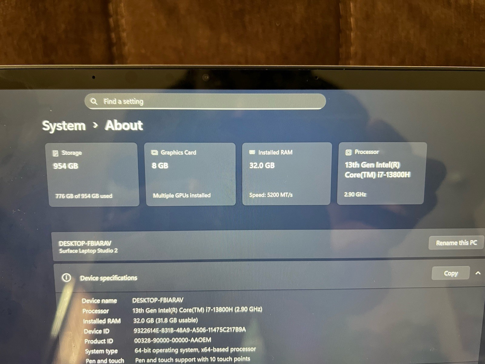 MICROSOFT SURFACE LAPTOP STUDIO 2 2029 I7-13800H 1TB 32GB RTX 2000 ADA WIN 11