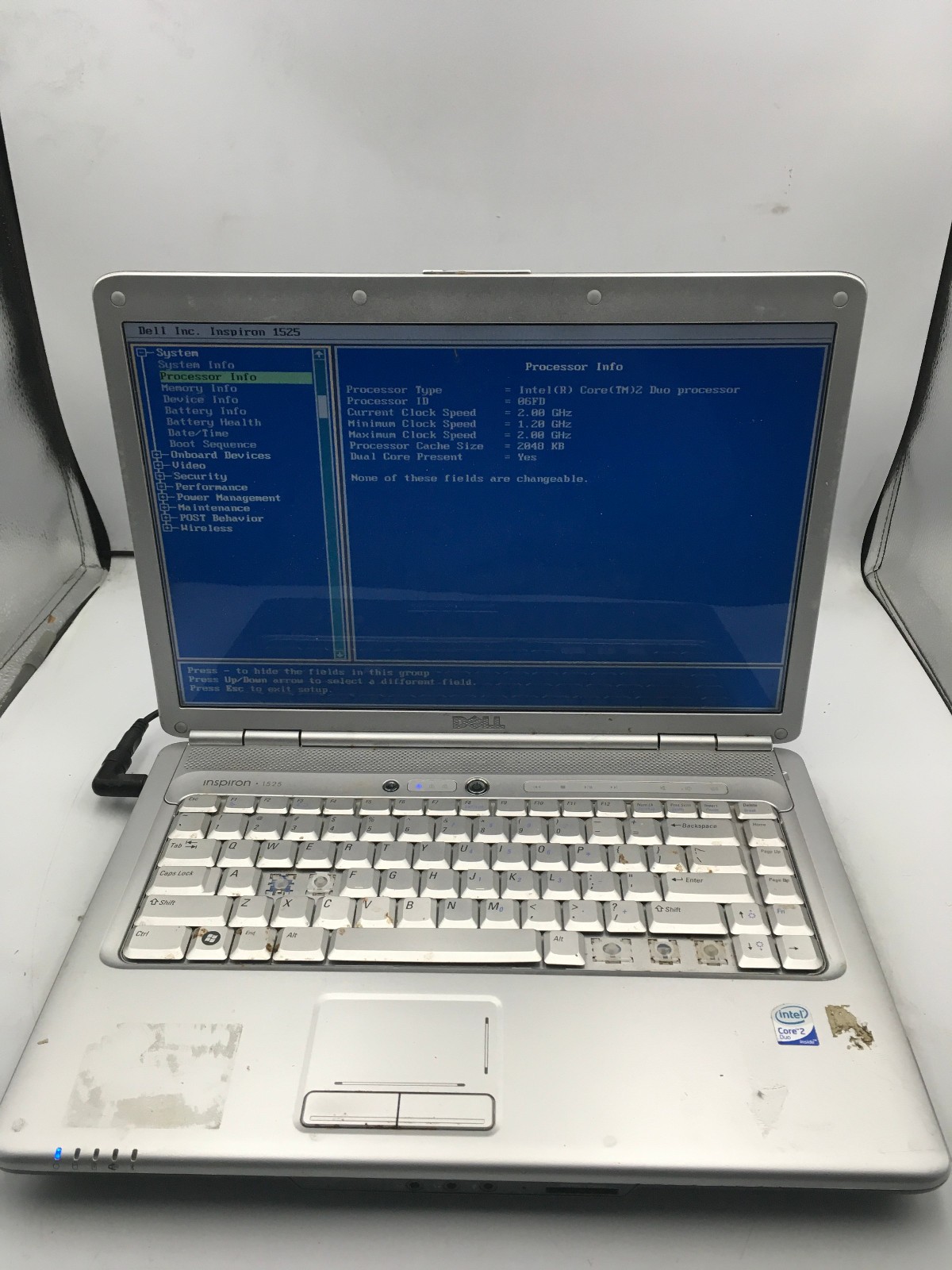 DELL INSPIRON 1525 – BOOTS TO BIOS – INTEL CORE 2 DUO – 2GB RAM – 15″ – READ -BB