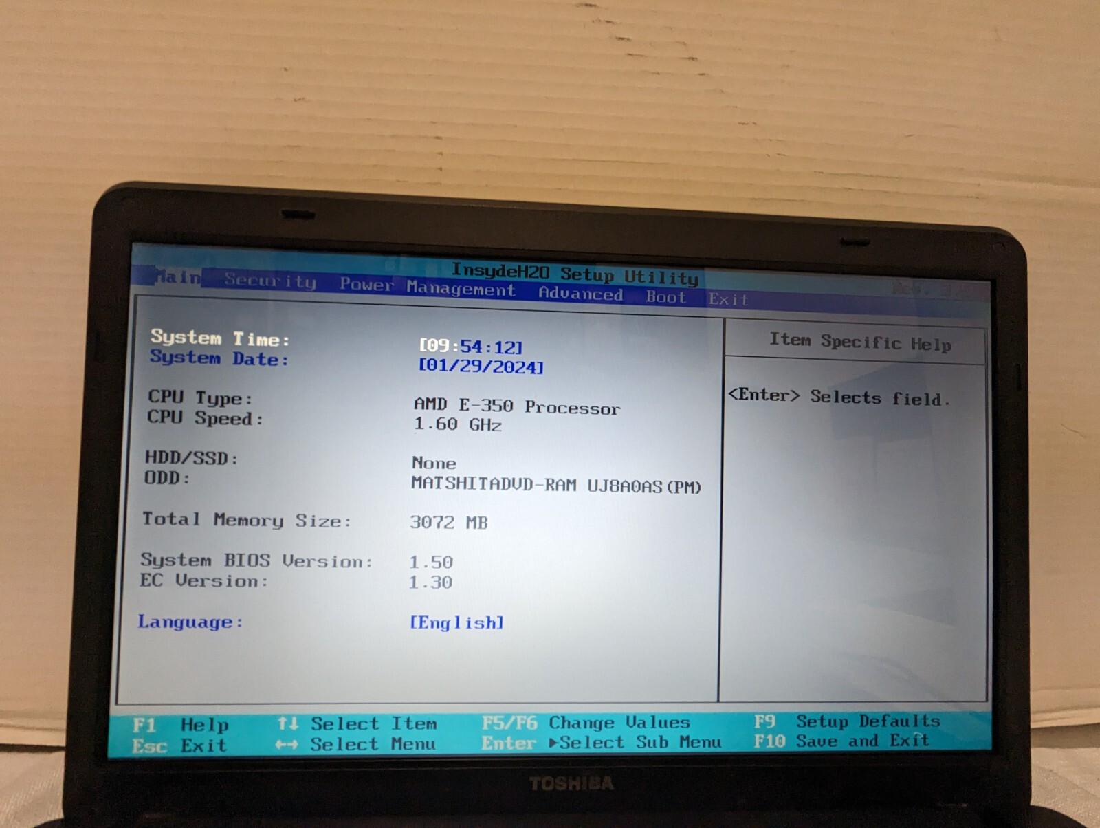 Toshiba Satellite C655-S5209 15″ laptop AMD E-350 3gbs ram no hdd