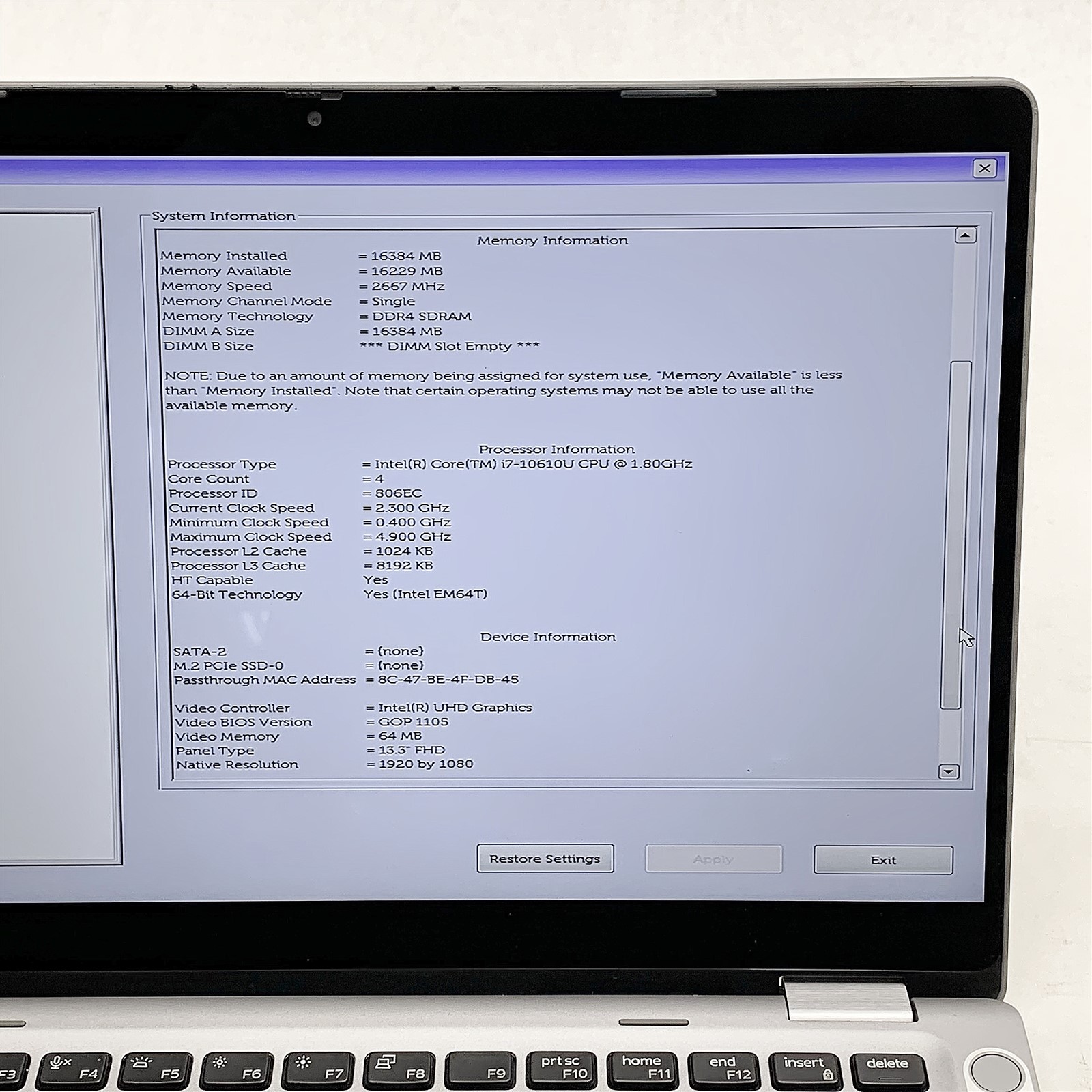 Dell Latitude 5310 Laptop Intel i7 10610U 1.80GHZ 13.3″ Touch FHD 16GB NO HDD