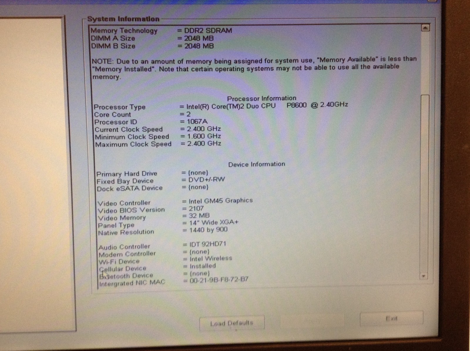 Dell Latitude E5400 14″ Core 2 Duo P8600 2.4GHz Laptop w/4GB,Wi-Fi,DVD-RW, NO HD