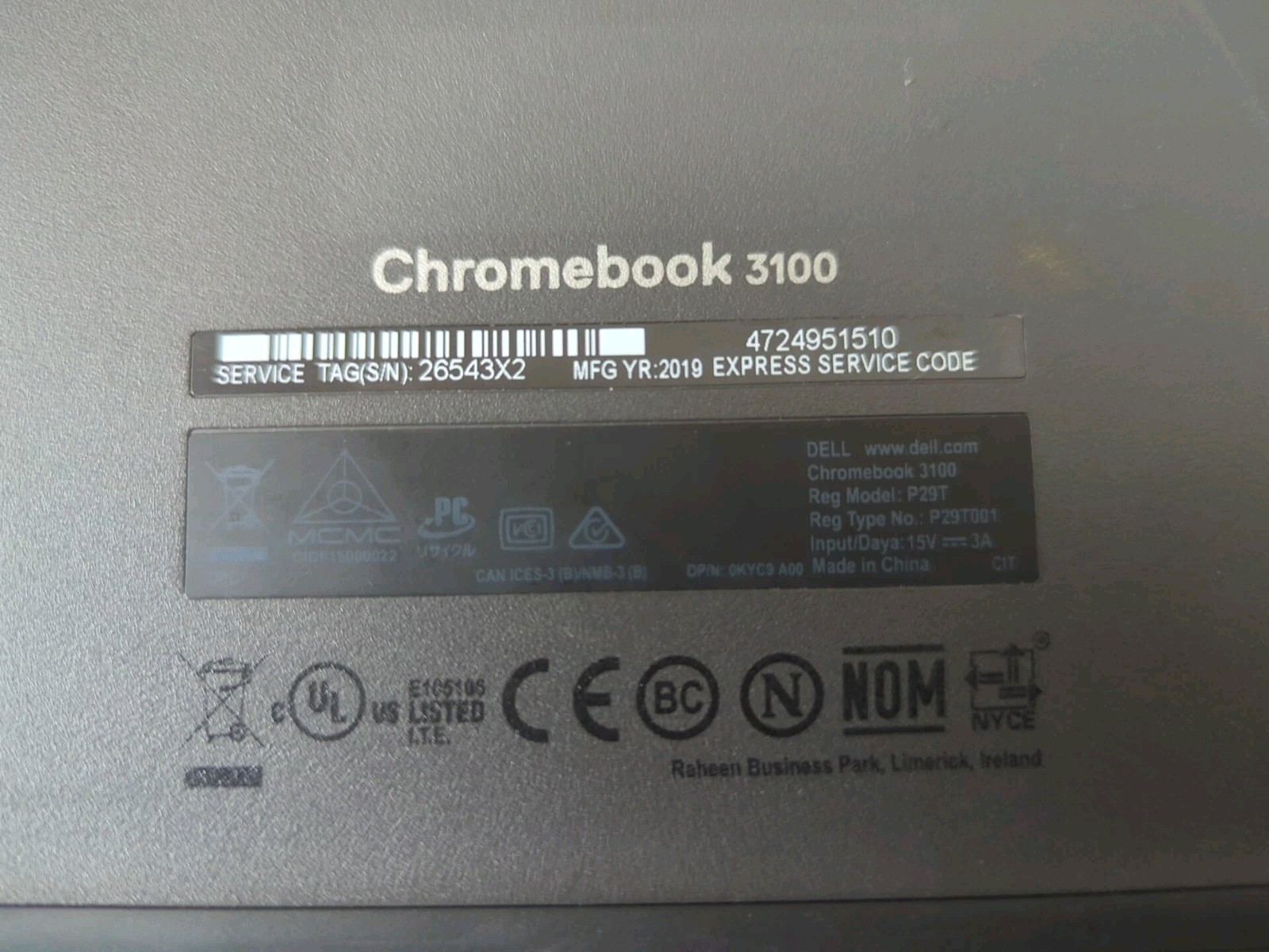 Dell Chromebook 3100 Intel Celeron N400 1.10 GHz 4 GB RAM 16GB