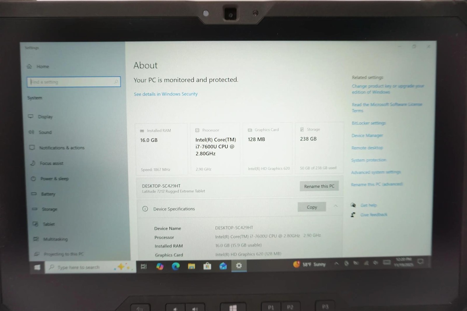 Dell Latitude 7212 Rugged Extreme 11.6″ Core i7-7600U 2.8GHz 16GB 256GB