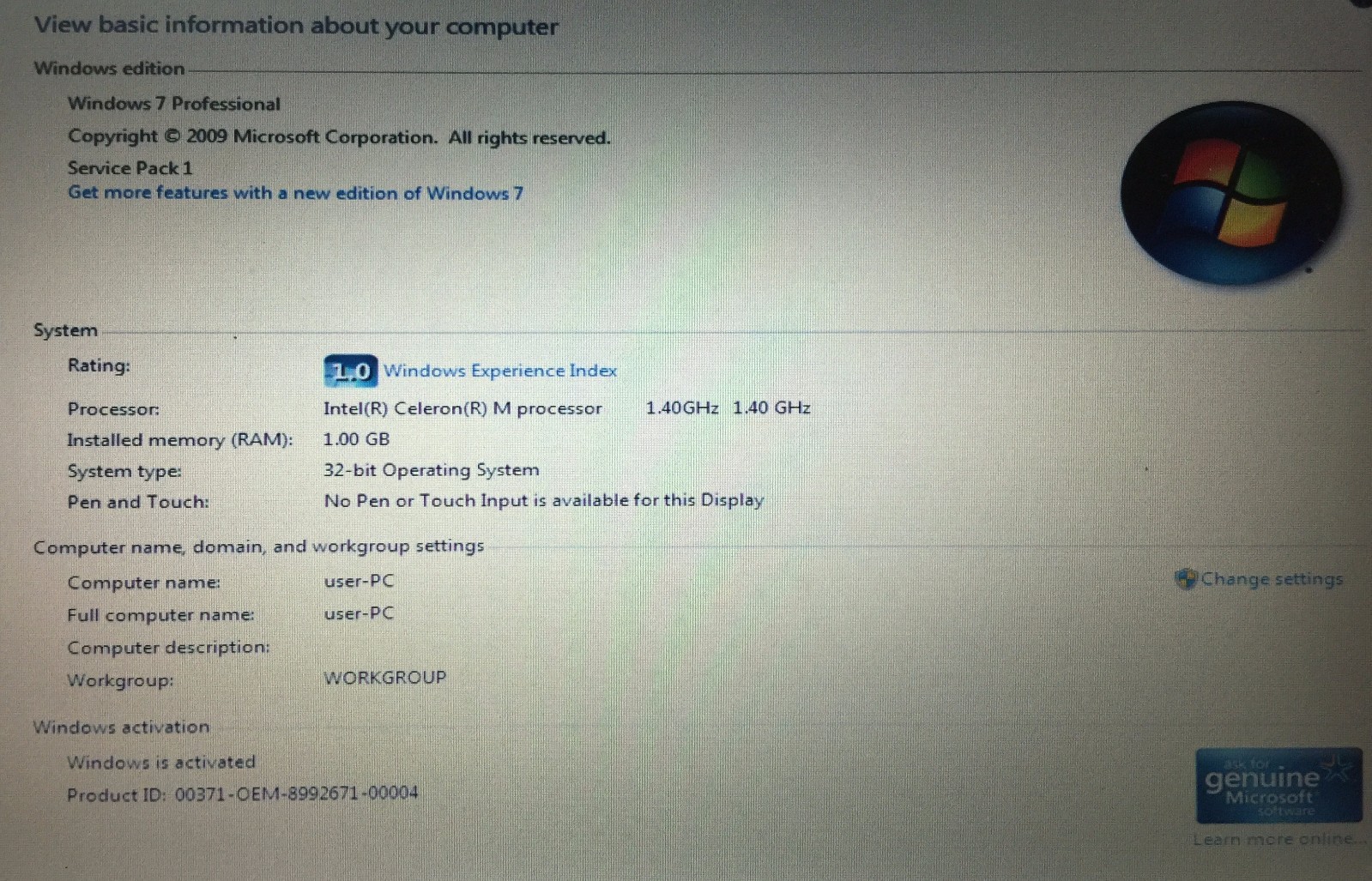 Dell Inspiron B130 14″ Intel Celeron M 1.40GHz 1GB DDR2 40GB HD