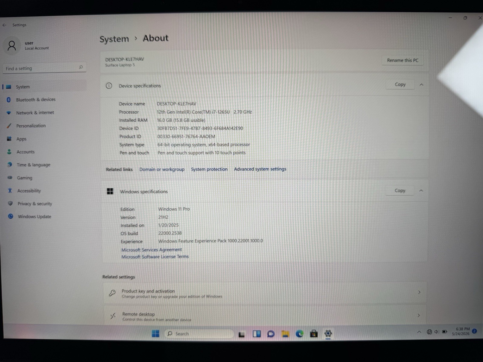 Microsoft Surface Laptop 5 13.5” 1950 Intel Core i7-1265U 16GB RAM 512GB NVME