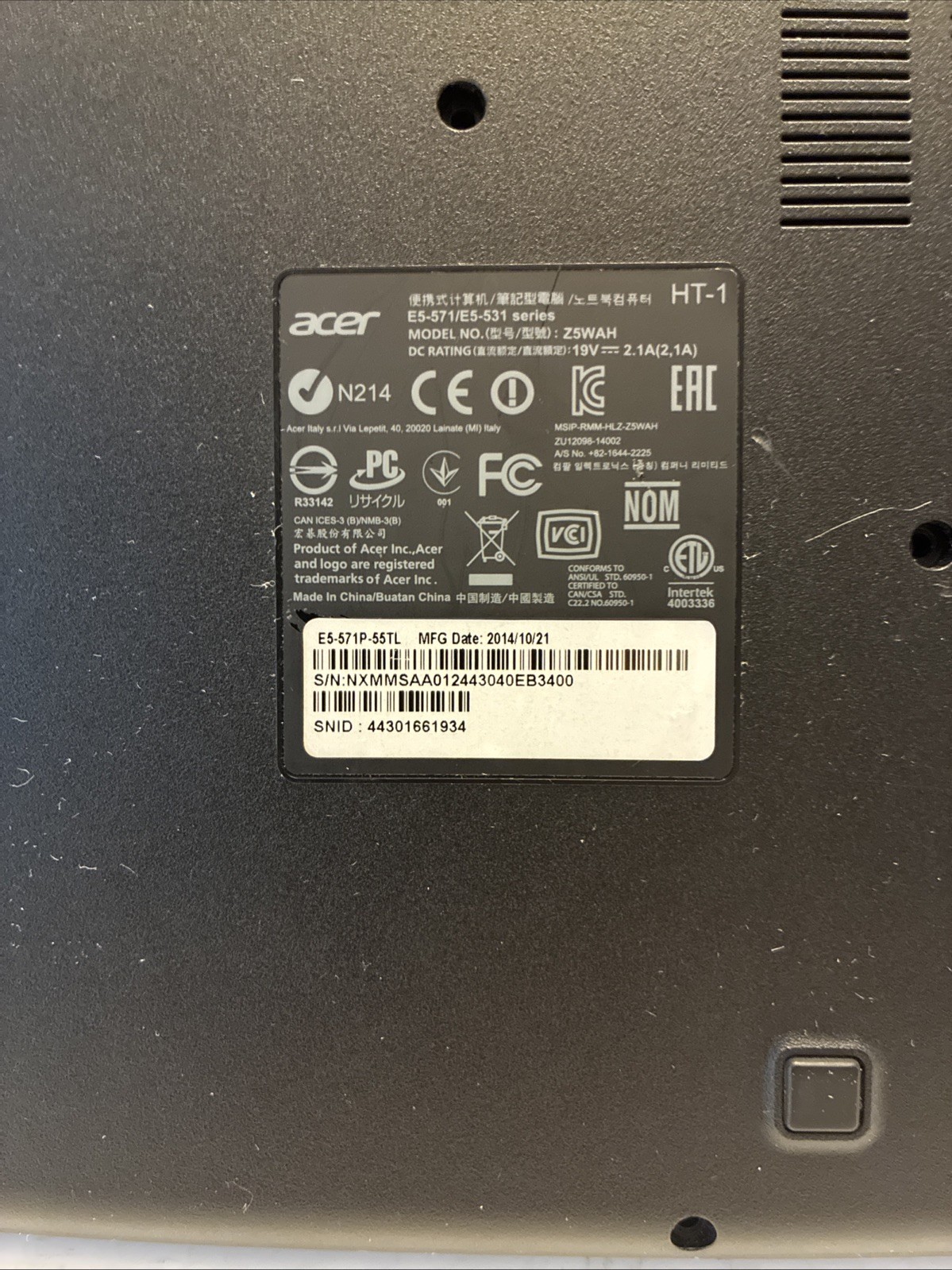 Acer Aspire E 15 Touch 15.6″ Intel Celeron For Parts/Repair No Charger No HDD