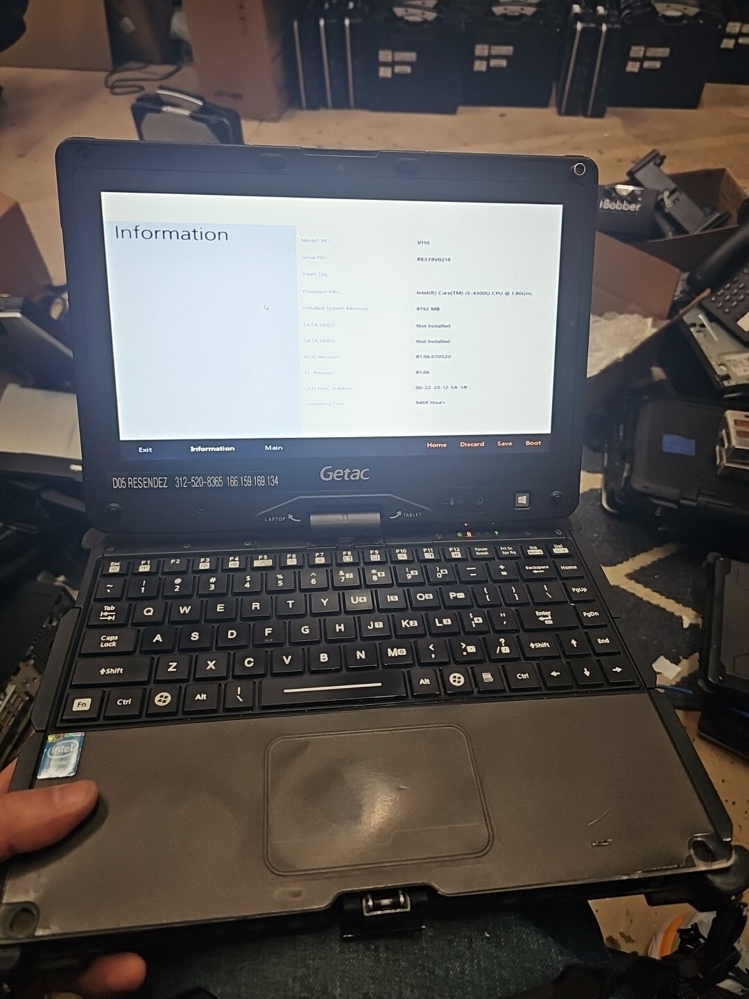 GETAC V110 Laptop Tablet Touch Screen i5-4300U 1.90GHz 8gB No HDD 9468hrs