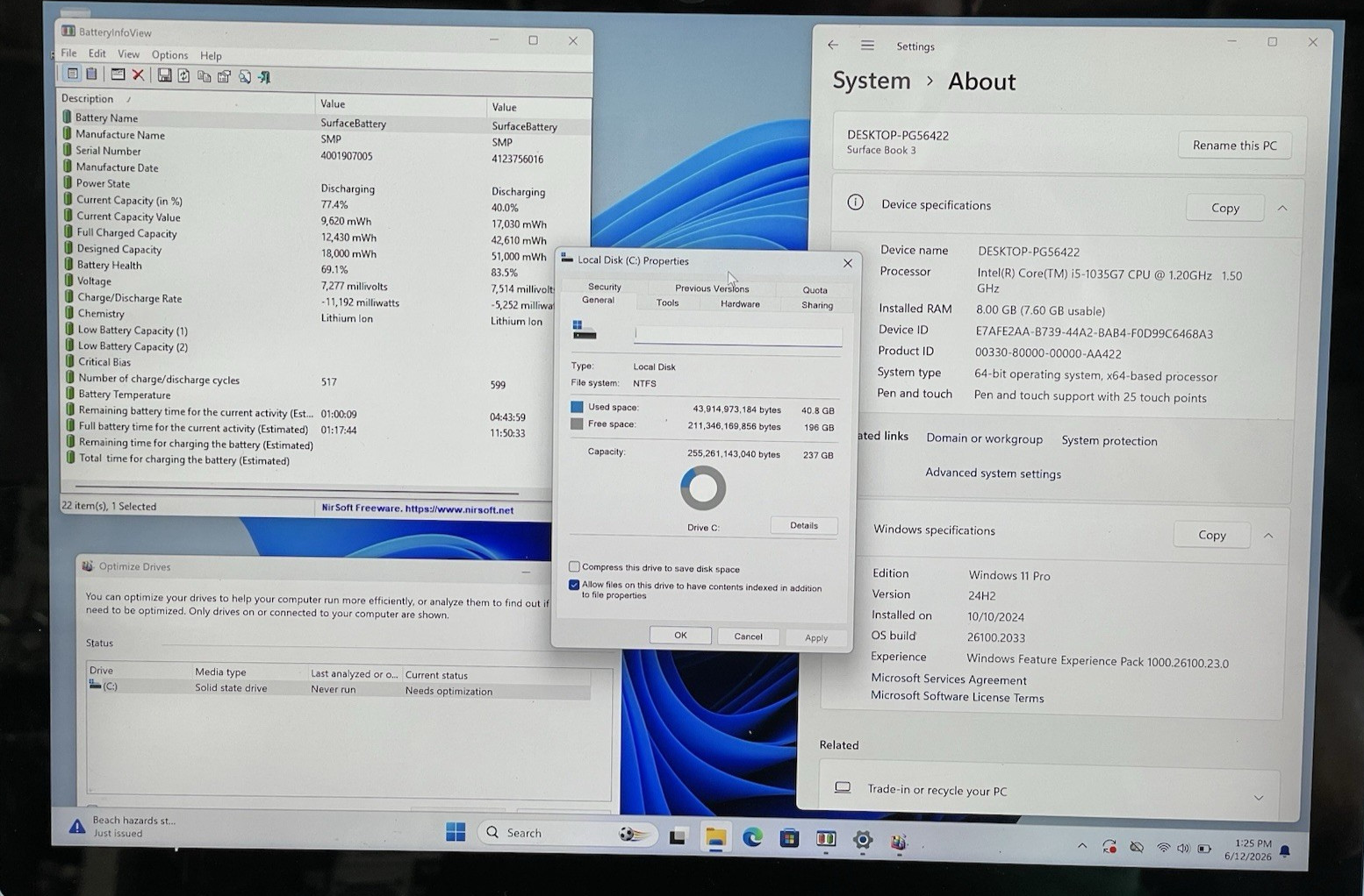 Microsoft Surface Book 3 i5-1035G7@1.20GHz 8GB RAM 256SSD Windows 11 *READ*