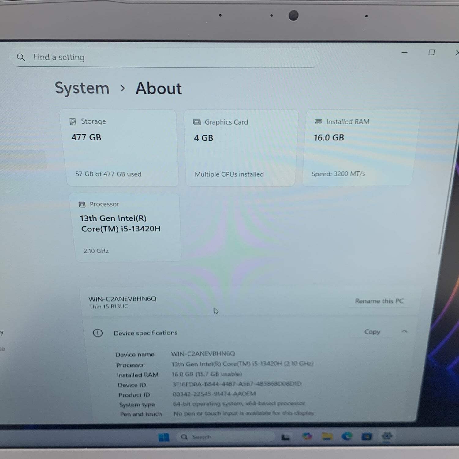 MSI Thin 15 B13UC 15.6″ i5-13420H 2.1GHz 16GB RAM 512GB SSD GeForce RTX 3050
