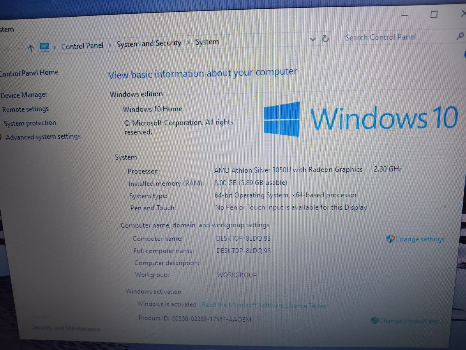 Dell Inspiron 3505/Amd Athlon Silver 3050u 2.30ghz/8gb/128gbSSD/Windows 10 Home