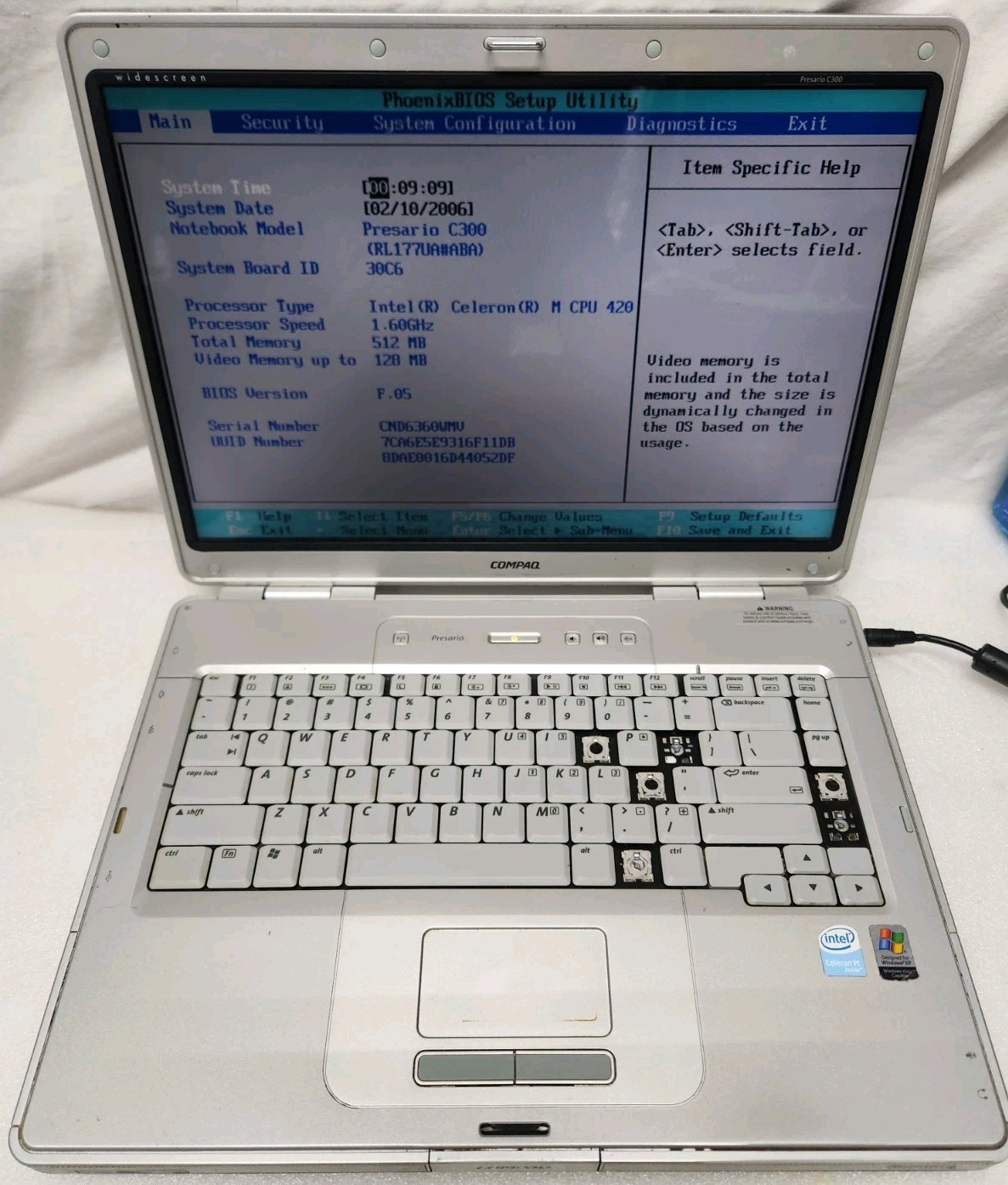 HP Compaq Presario C300 Intel Celeron M 420 512MB RAM No HDD For Parts Or Repair