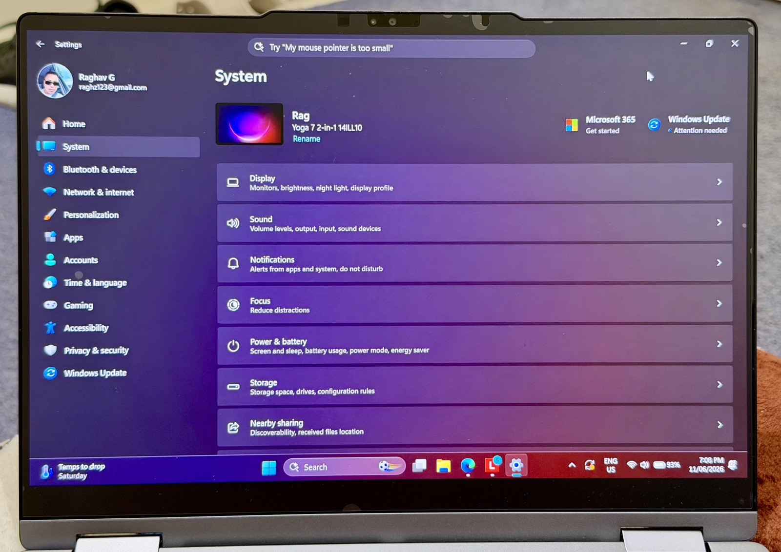 Lenovo 14” Yoga 7i 2 in 1 Intel core ultra 5 226v 16/512 GB Copilot+PC