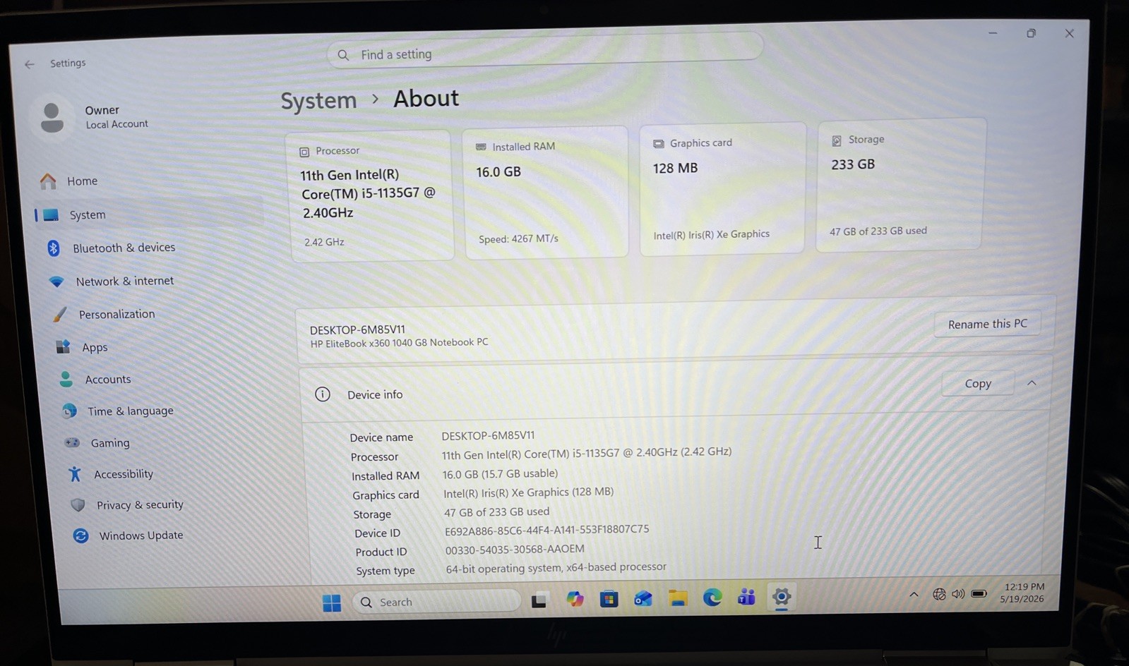 HP EliteBook x360 1040 G8 14″ i5-1135G7@2.4GHz, 16GB RAM, 250GB M2, Win 11 Pro