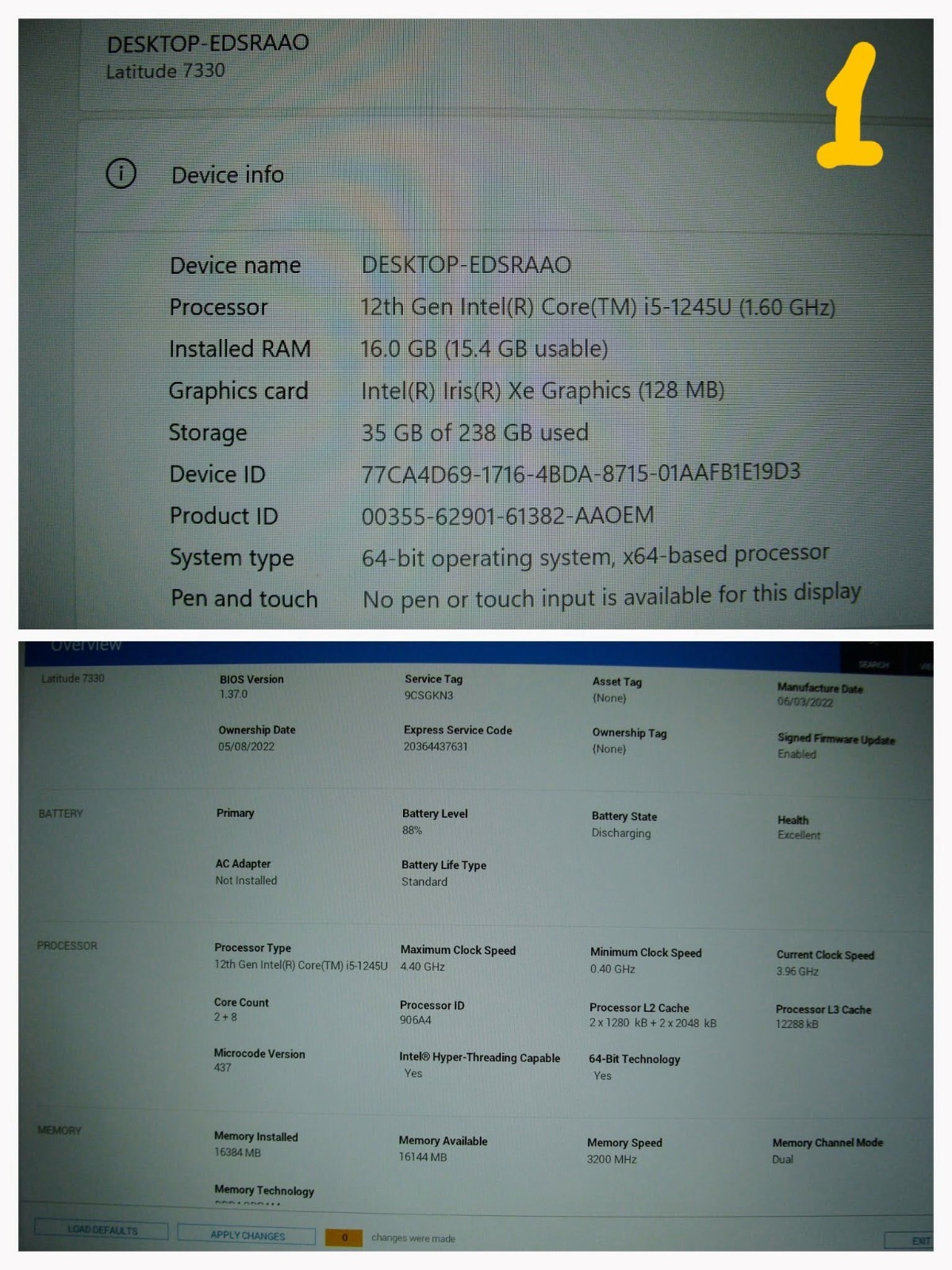 Dell Latitude 7330 13.3″FHD corei5-1245U 1.6GHz 16GB 256GB W11P ExcellentBat +PA