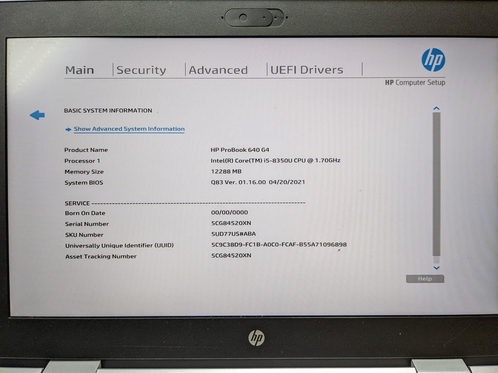 HP PROBOOK 640 G4 i5-8350U @ 1.7GHz, 12GB RAM, NO HDD/OS