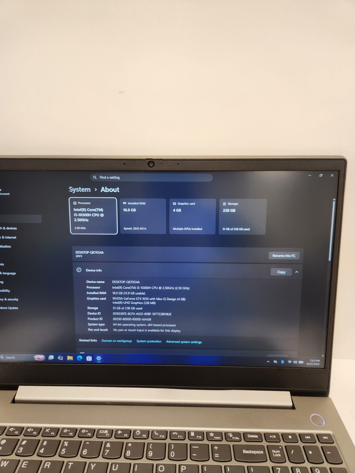 Lenovo ThinkBook 15P IMH Core i5-10300H, 16GB RAM, 256GB, GTX 1650 *READ #0512
