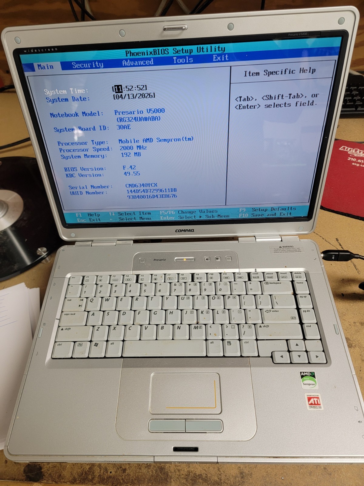 Compaq Presario V5000 – 15.4″ AMD SEMPRON 256MB Laptop – Sold for parts
