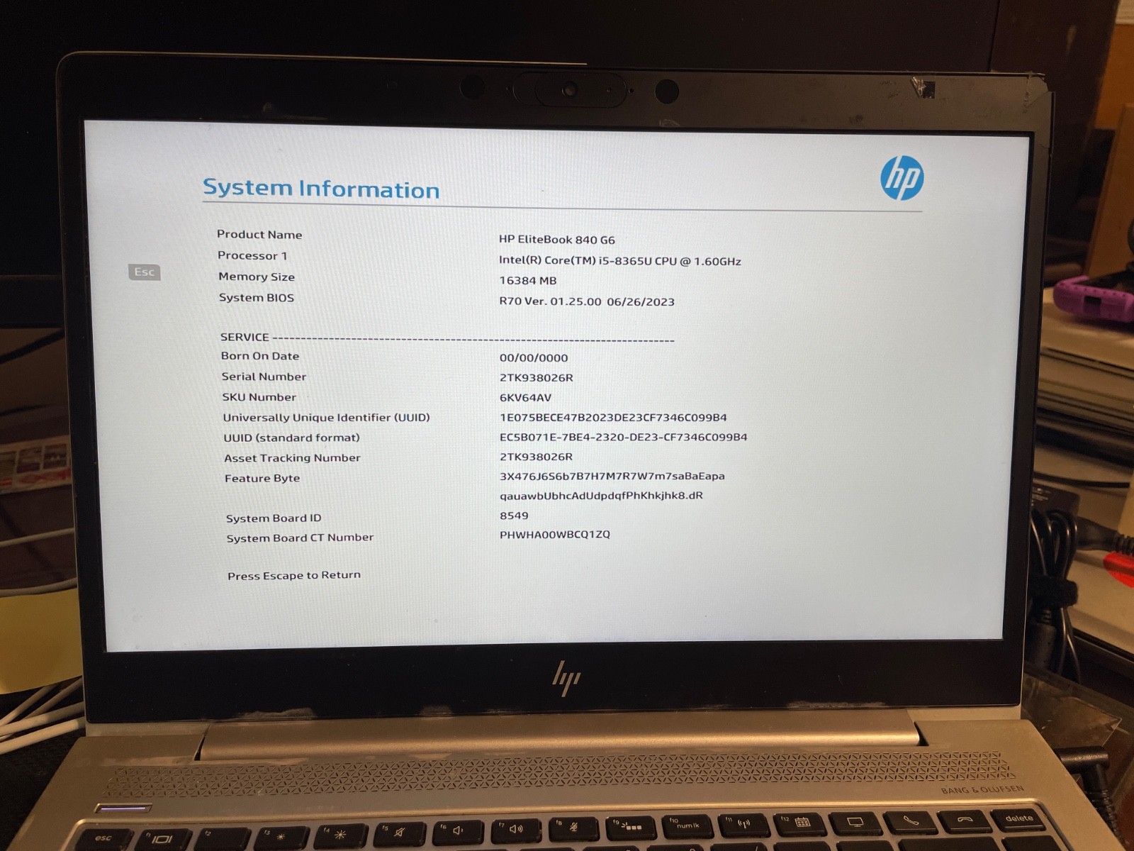 HP EliteBook 840 G6 _ i5-8365U _ Missing Parts