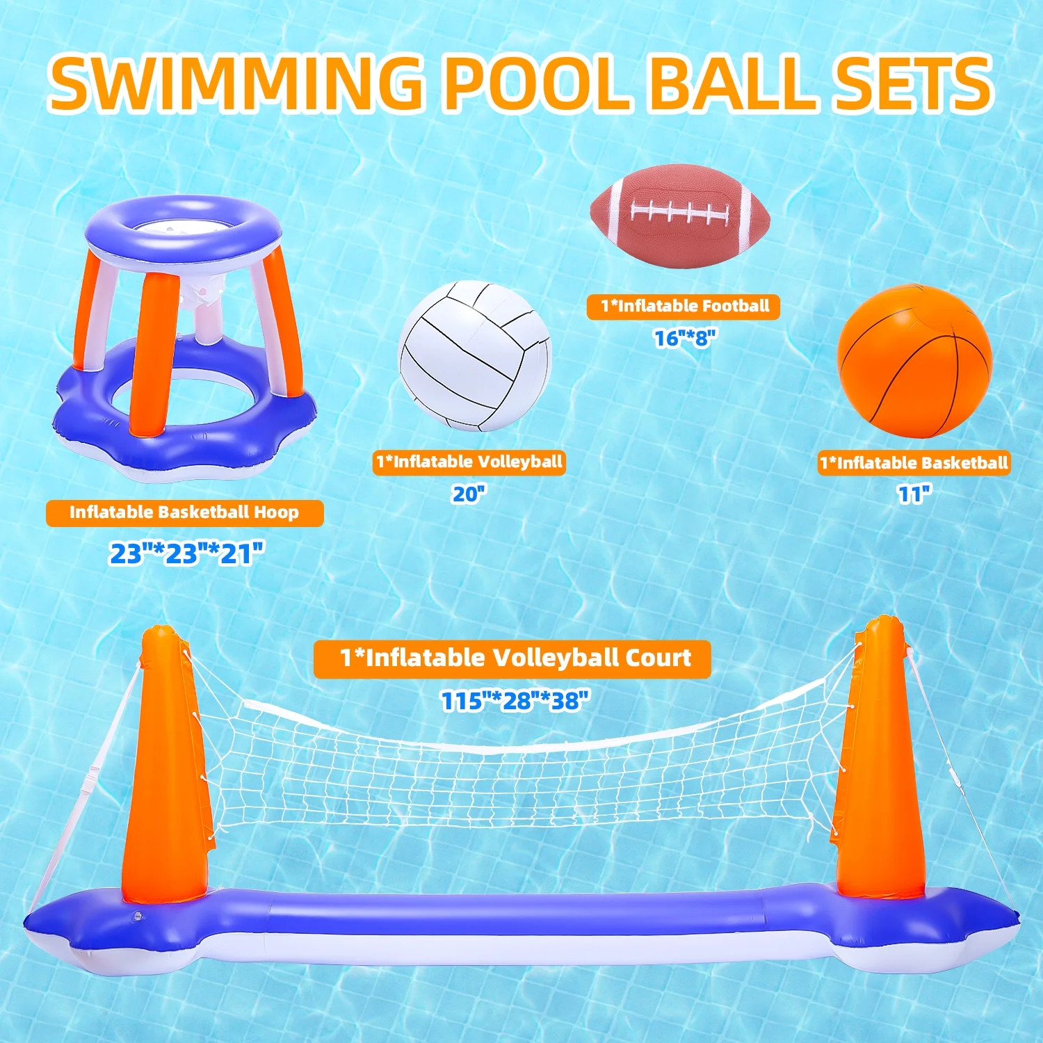 Inflatable Pool Toys, 2-In-1 Swimming Pool Basketball & Volleyball Sets, Floatin
