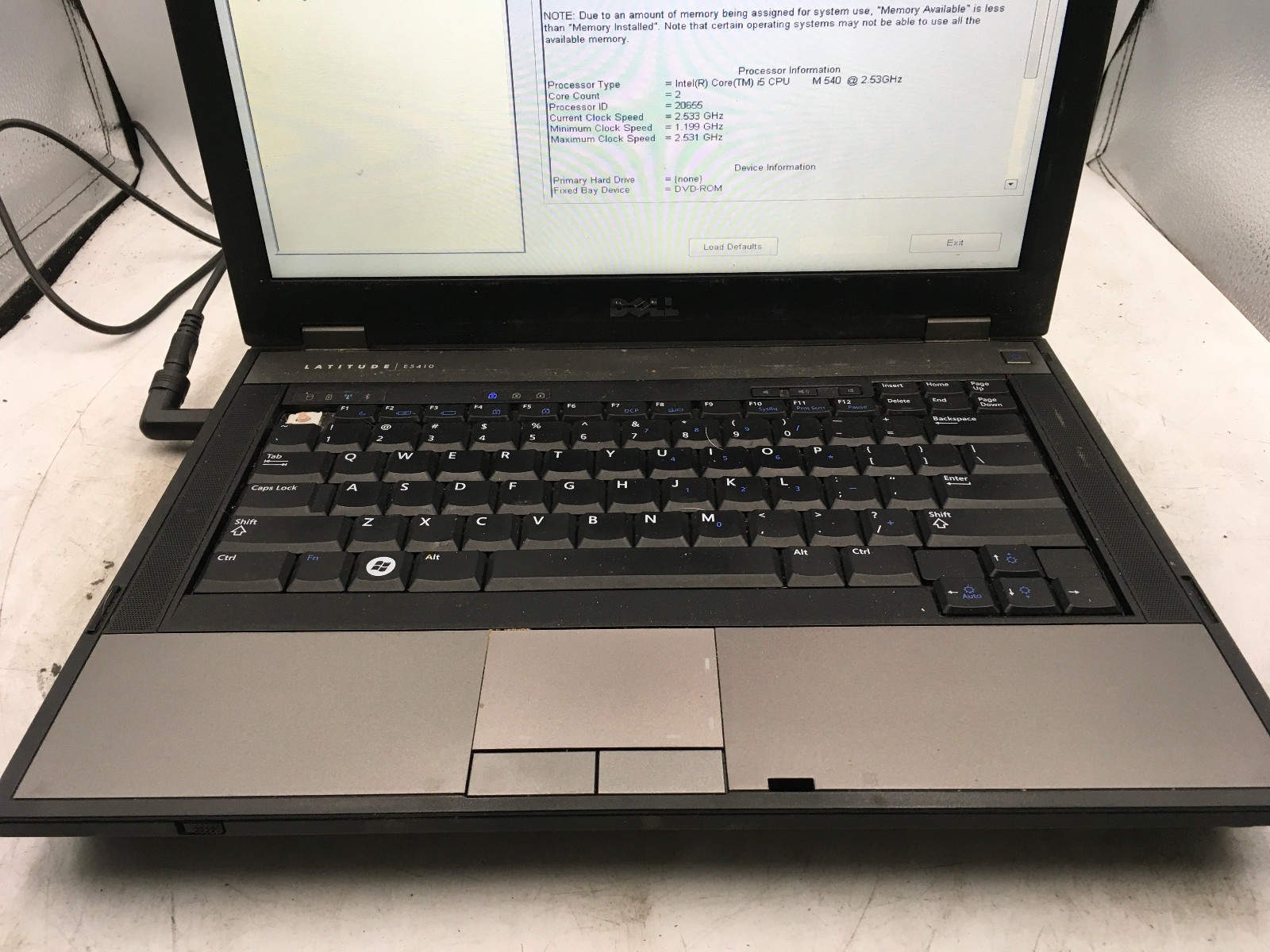 DELL LATITUDE E5410 – BOOTS TO BIOS – INTEL I5 M540 – NO RAM – READ DESCRIP – BB