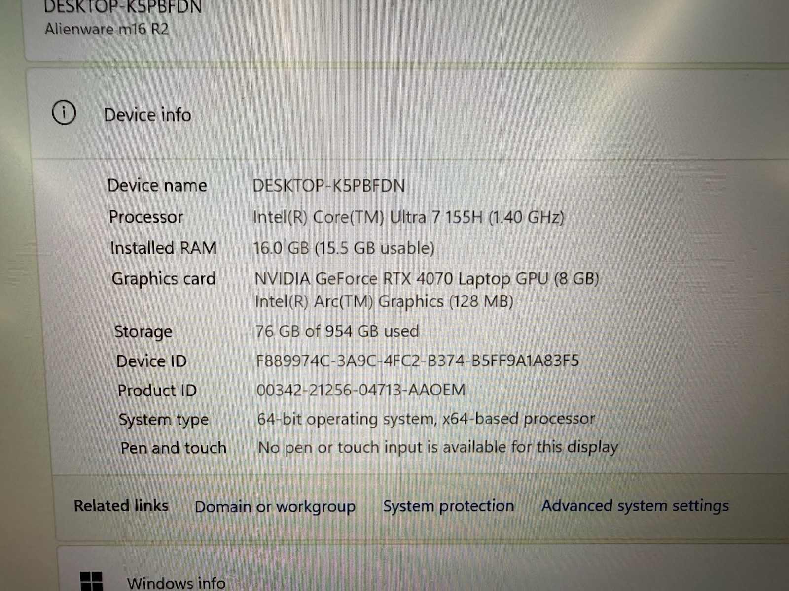 Dell Alienware M16 R2 240Hz QHD+ 1.4GHz Ultra 7 155H 16GB 1TB RTX 4070 Frame Gap