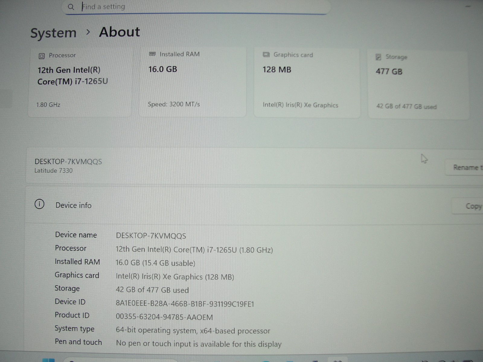 Dell Latitude 7330 13.3″FHD Core vPRO i7-1265U 1.8GHz 16GB RAM 512GB SSD+Charger