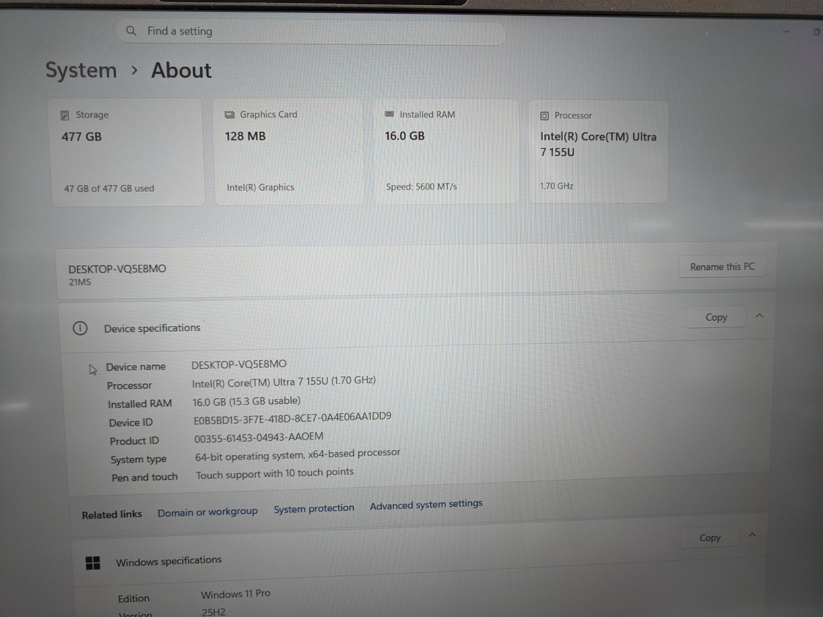 Lenovo Laptop ThinkBook 16 G7 IML 16″ Intel Core Ultra 7 155U 512GB- Silver