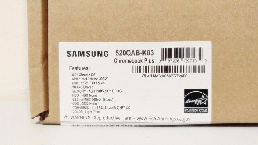 Samsung Chromebook Plus V2 12.2″ Touchscreen 2-in-1 4 GB RAM 64 GB eMMC XE520QAB