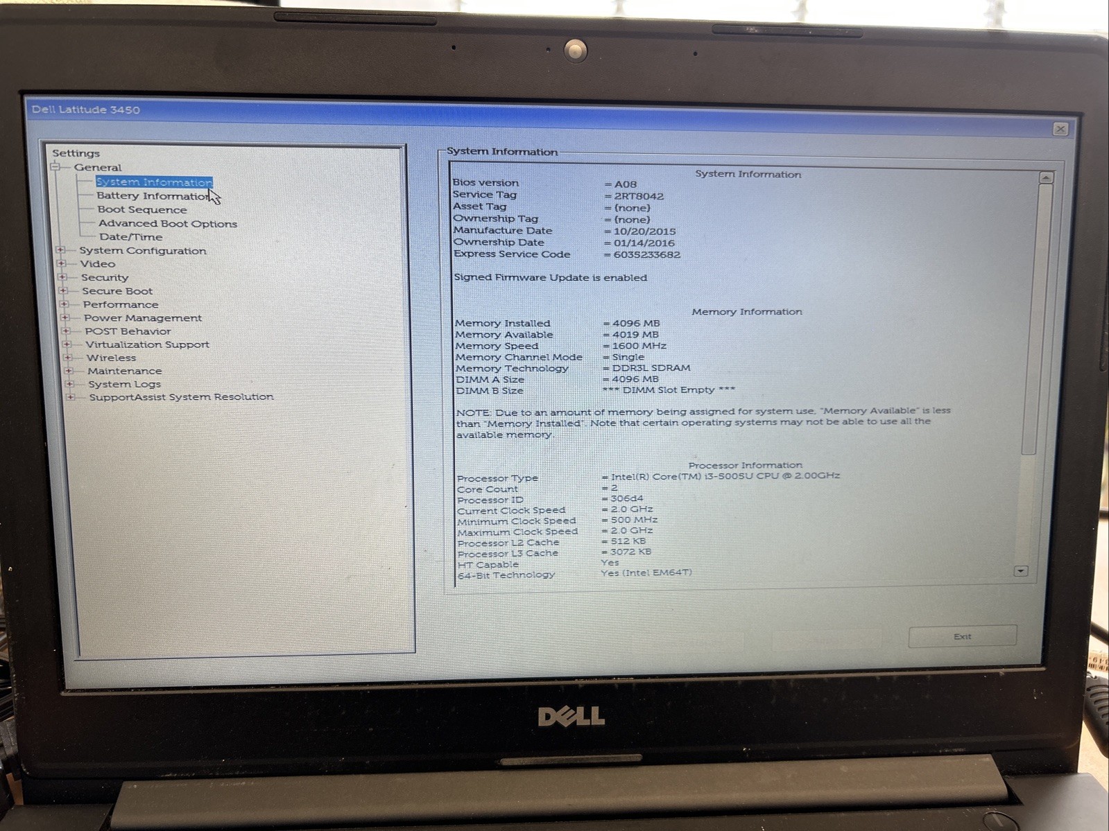 Dell Latitude 3450 14″ Laptop w/ i3-5005U 2.00GHz CPU 4GB DDR3L RAM No HDD