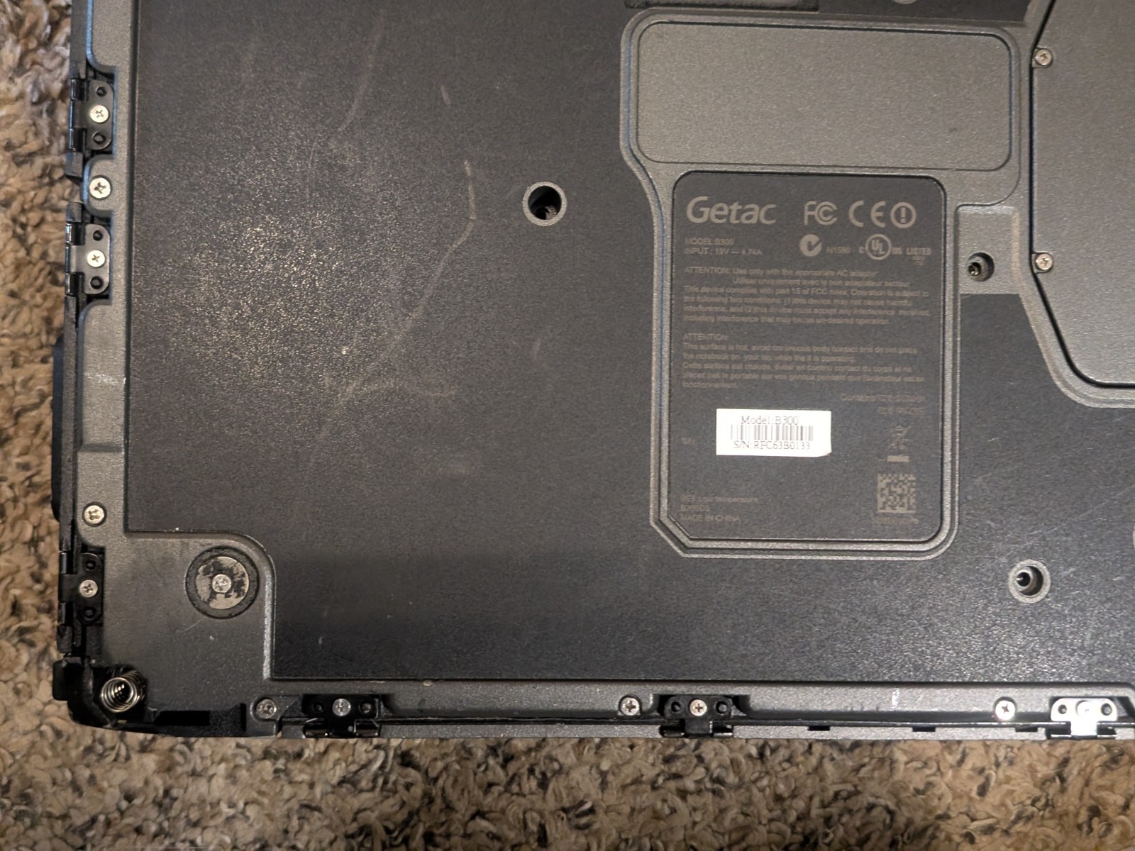 Getac B300 Rugged Laptop i5-4300M 2.6GHz 8GB RAM No HDD Boots to BIOS w/battery